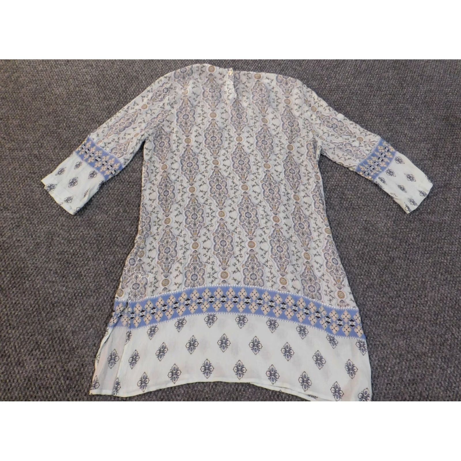 J. Jill J. Jill Blouse Tunic Shirt Women S Blue Geometric Geometric Pattern Rayon Slit Cap Sleeve Casual Regular Couture Theme Vintage No Size S / US 4 / IT 40 - 6 Thumbnail