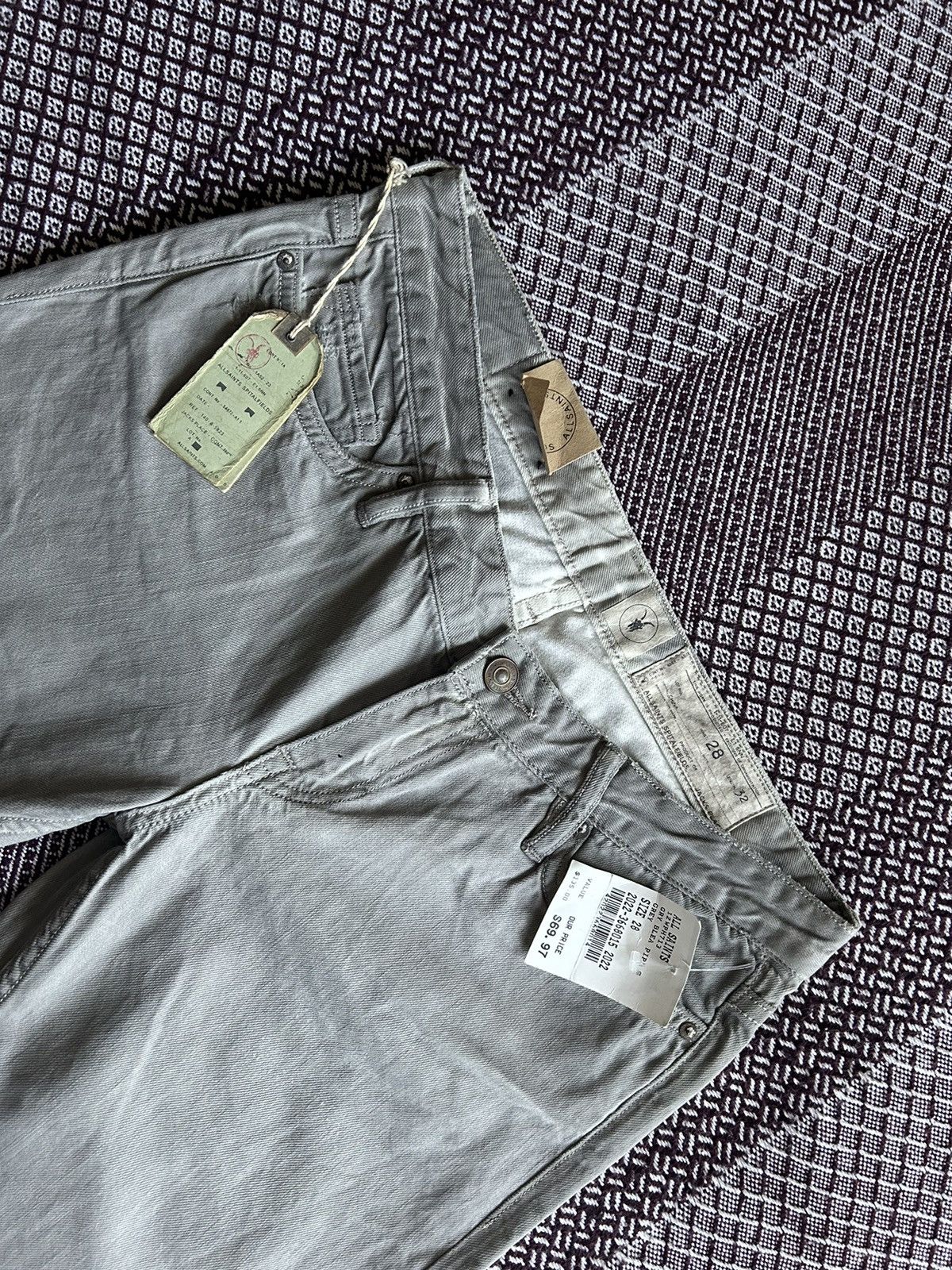 Allsaints × Designer ALLSAINTS GREY BLEACH PIPE SKI SIZE 28 / 32 DISTRESSED JEANS Size US 28 / EU 44 - 4 Thumbnail