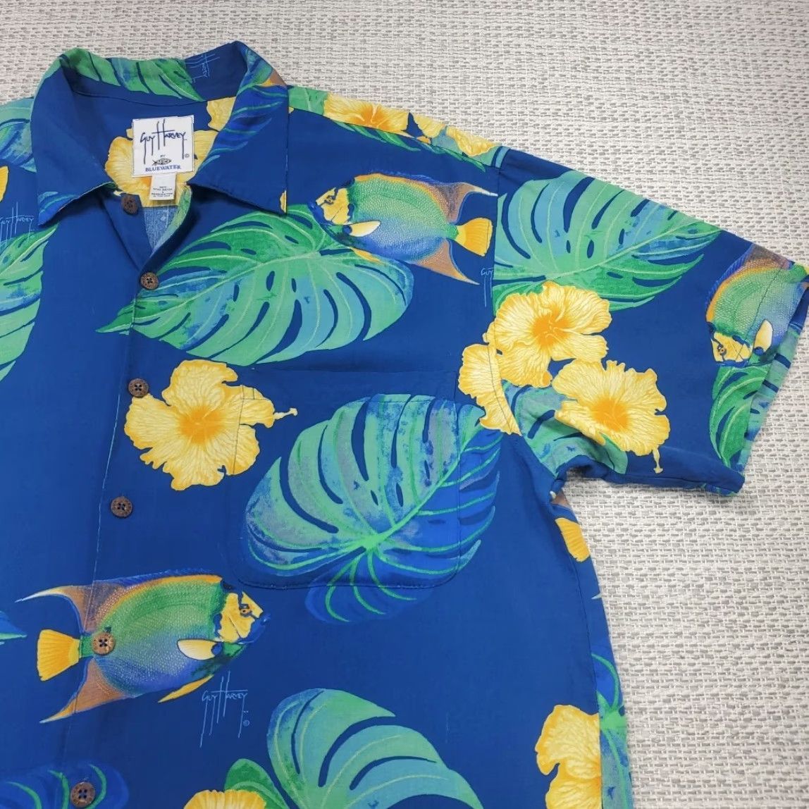 Guy Harvey VINTAGE Guy Harvey Shirt Mens Large Aftco Bluewater Hawaiian Short Sleeve Button Up USA Size US L / EU 52-54 / 3 - 2 Thumbnail