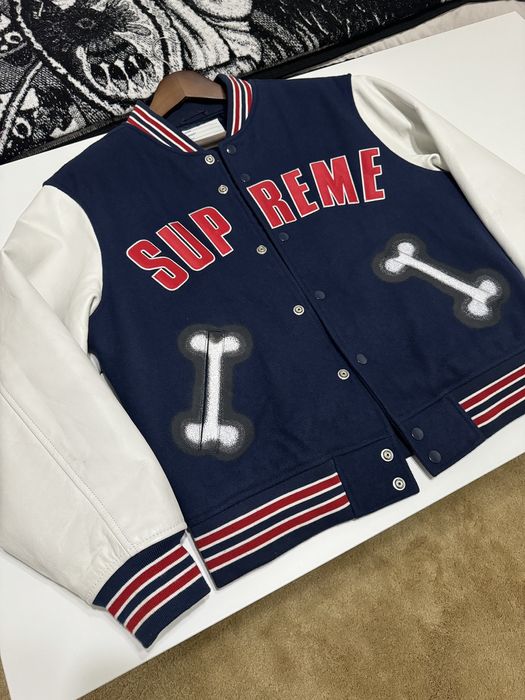 Supreme Supreme Bone Varsity Jacket Navy CHITO | Grailed