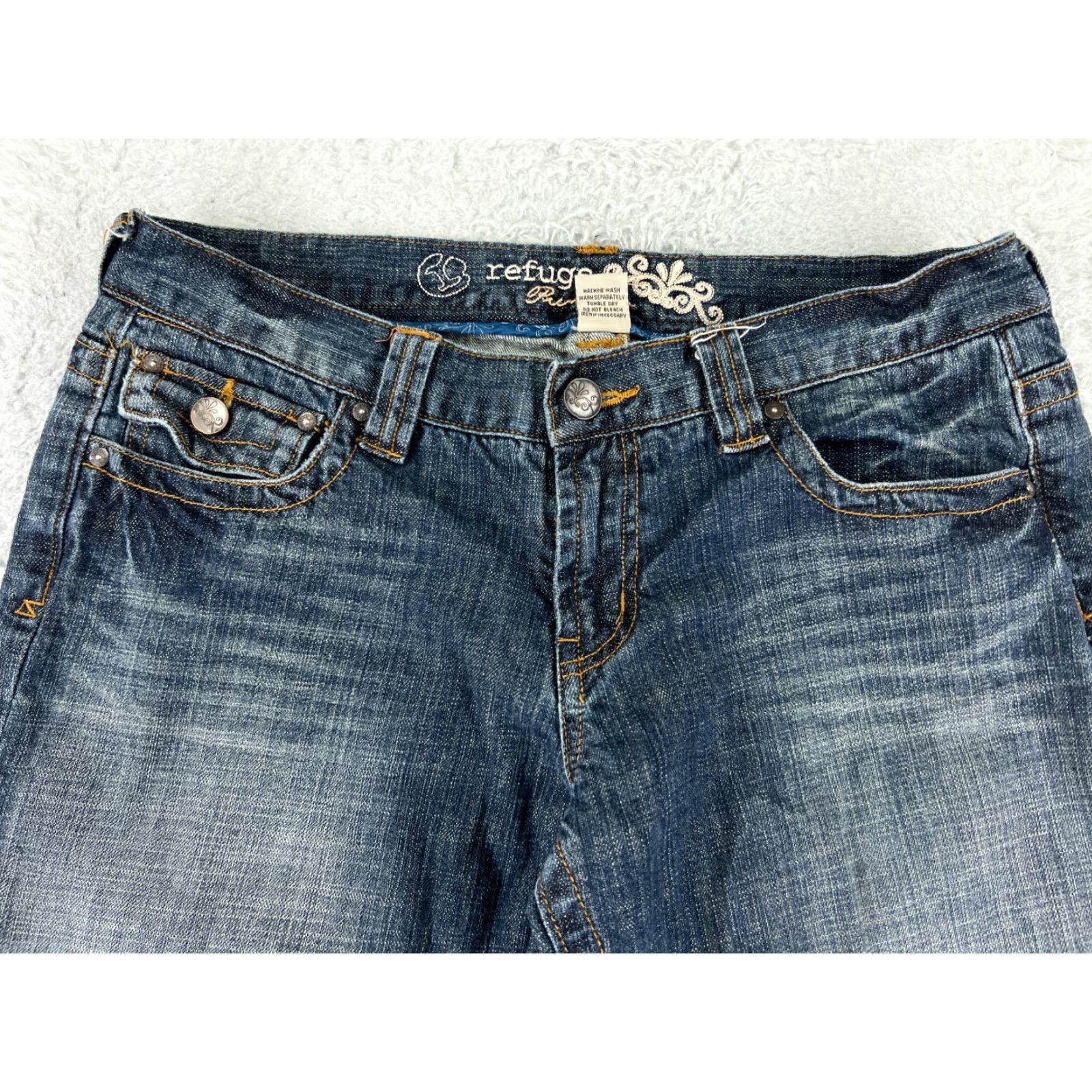 Vintage Refuge Jeans Women 13 Blue Denim Cotton Blend Stretch Bootcut 31x29 Low Rise 5-Pocket Design Regular Inseam 29 in Size 34" / US 12 / IT 48 - 4 Thumbnail