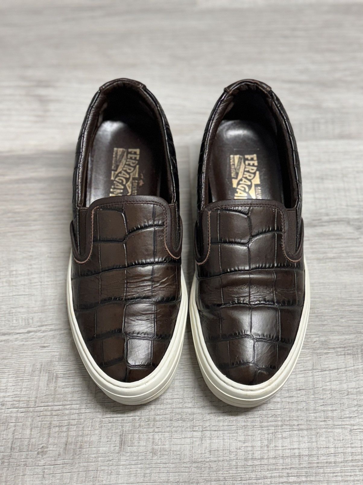 image of Salvatore Ferragamo Leather Snakeskin Slip Ons Shoes, Women's (Size 6)
