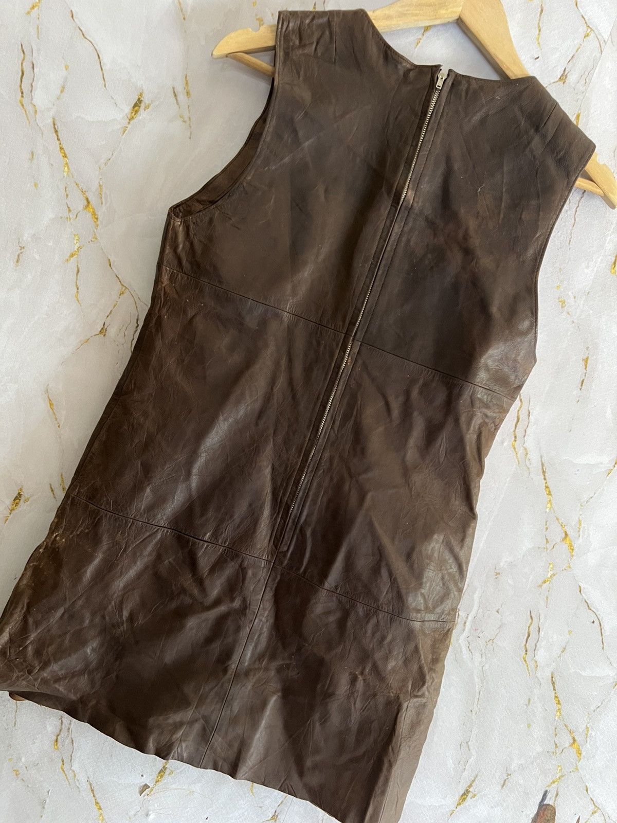 45rpm 45rpm Brown Leather Sleeveless Dress – Japanese Designer Size S / US 4 / IT 40 - 6 Thumbnail
