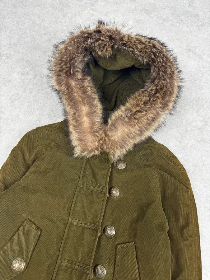 Dolce & Gabbana 2000s Dolce & Gabbana Khaki Corduroy Fur Hooded Buttoned Jacket Size M / US 6-8 / IT 42-44 - 6 Thumbnail