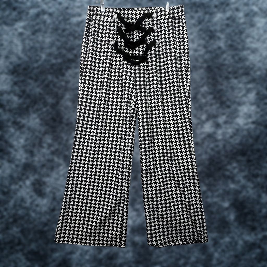Vintage Womens Pants 2XL Houndstooth Wide-Leg High Rise Stretch Pull On Black Polyester Knit Dress Pants Womens 2XL Wide-Leg Houndstooth Modern City 90s Style Size 40" / US 18 - 1 Thumbnail
