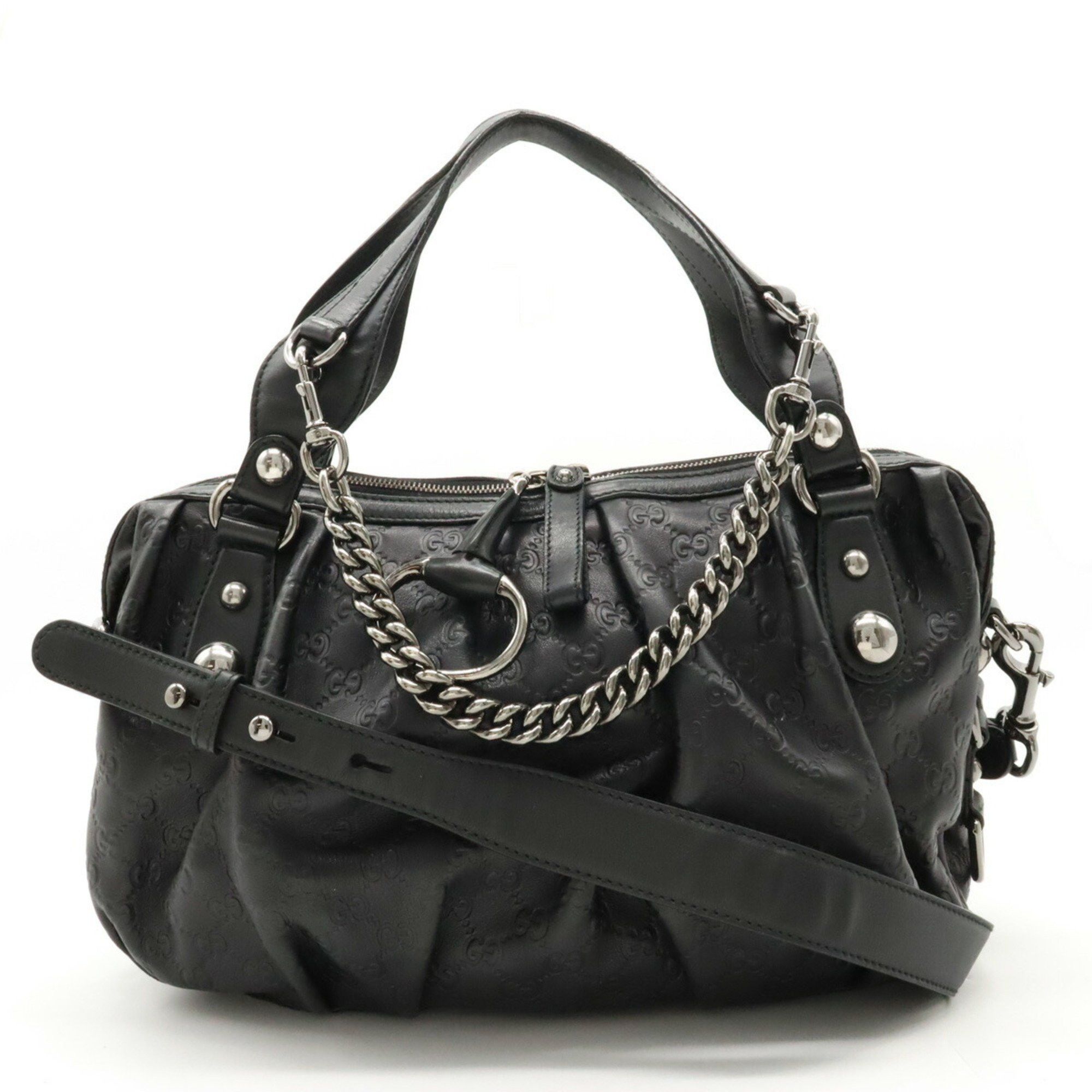 image of Gucci Guccissima Icon Bit Handbag Shoulder Bag Leather Black 228594, Women's