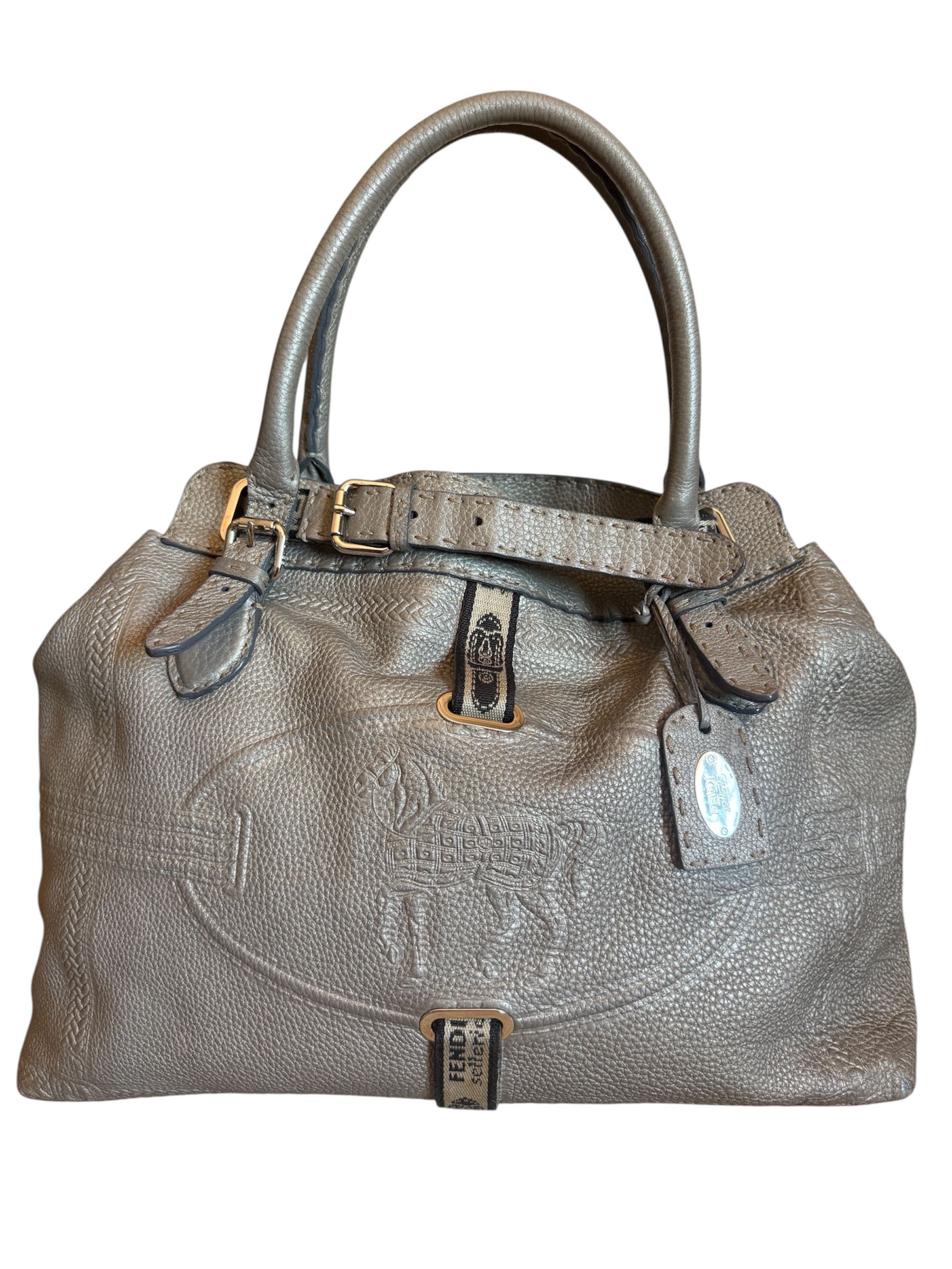 Fendi Fendi Selleria Handbag horse embossed silver gray Size ONE SIZE - 3 Thumbnail