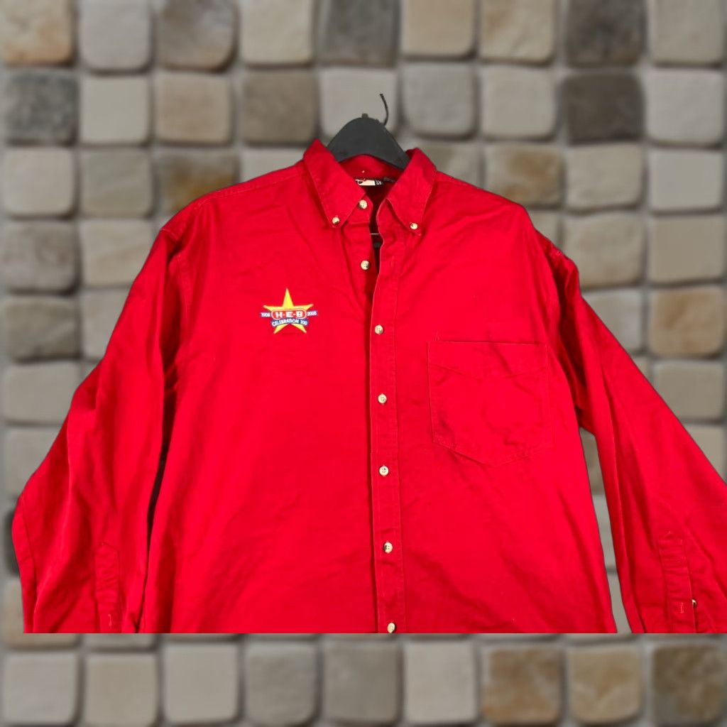 Logo 7 Graphic Sports HEB Grocery Uniform Shirt Button Down Mens L Red Logo Size US L / EU 52-54 / 3 - 1 Thumbnail
