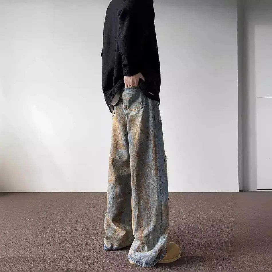 Japanese Brand Retro loose wide leg ripped jeans Size US 32 / EU 48 - 4 Thumbnail