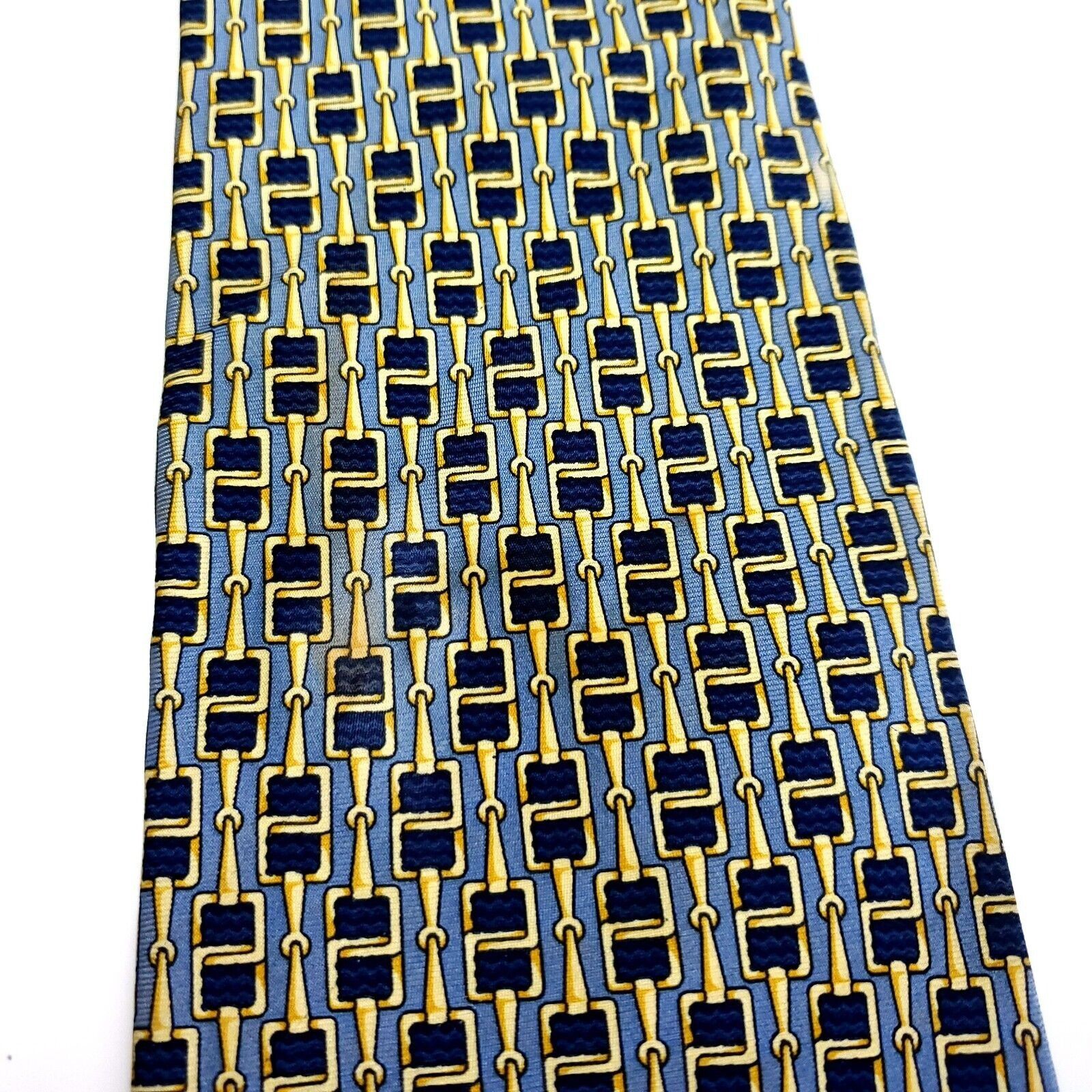 Paolo Gucci Paolo Gucci Blue Yellow Silk Tie Woven Geometric "Chain" Pri Size ONE SIZE - 2 Thumbnail