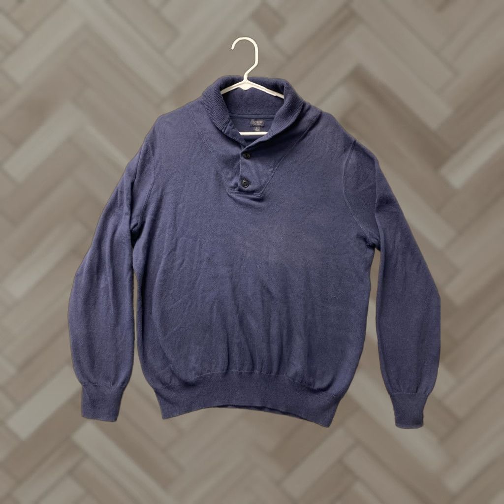 Vintage J Crew Sweater Mens L Navy Blue Pullover Collared 1/4 Button Logo Knit Cotton Cashmere Regular Fit Mens Size US L / EU 52-54 / 3 - 1 Thumbnail