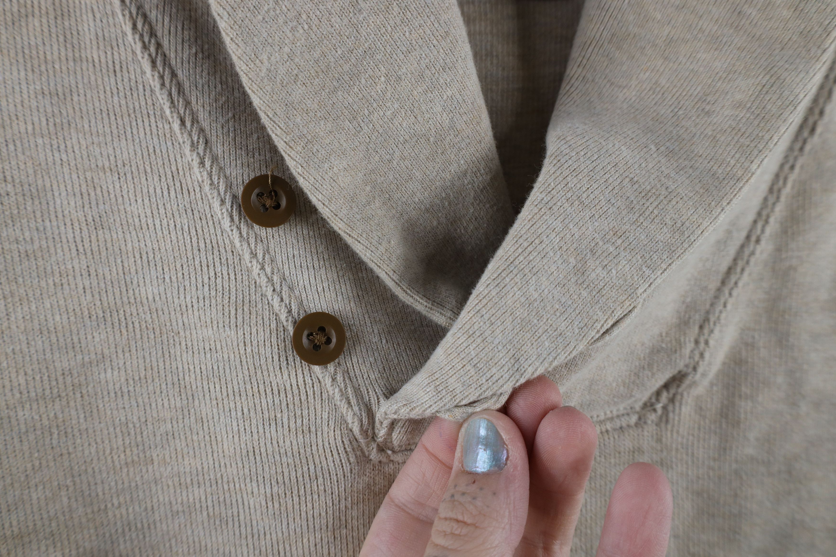 Ralph Lauren × Vintage Vintage 90s Ralph Lauren Knit Shawl Sweater Oatmeal Brown Size US L / EU 52-54 / 3 - 5 Thumbnail