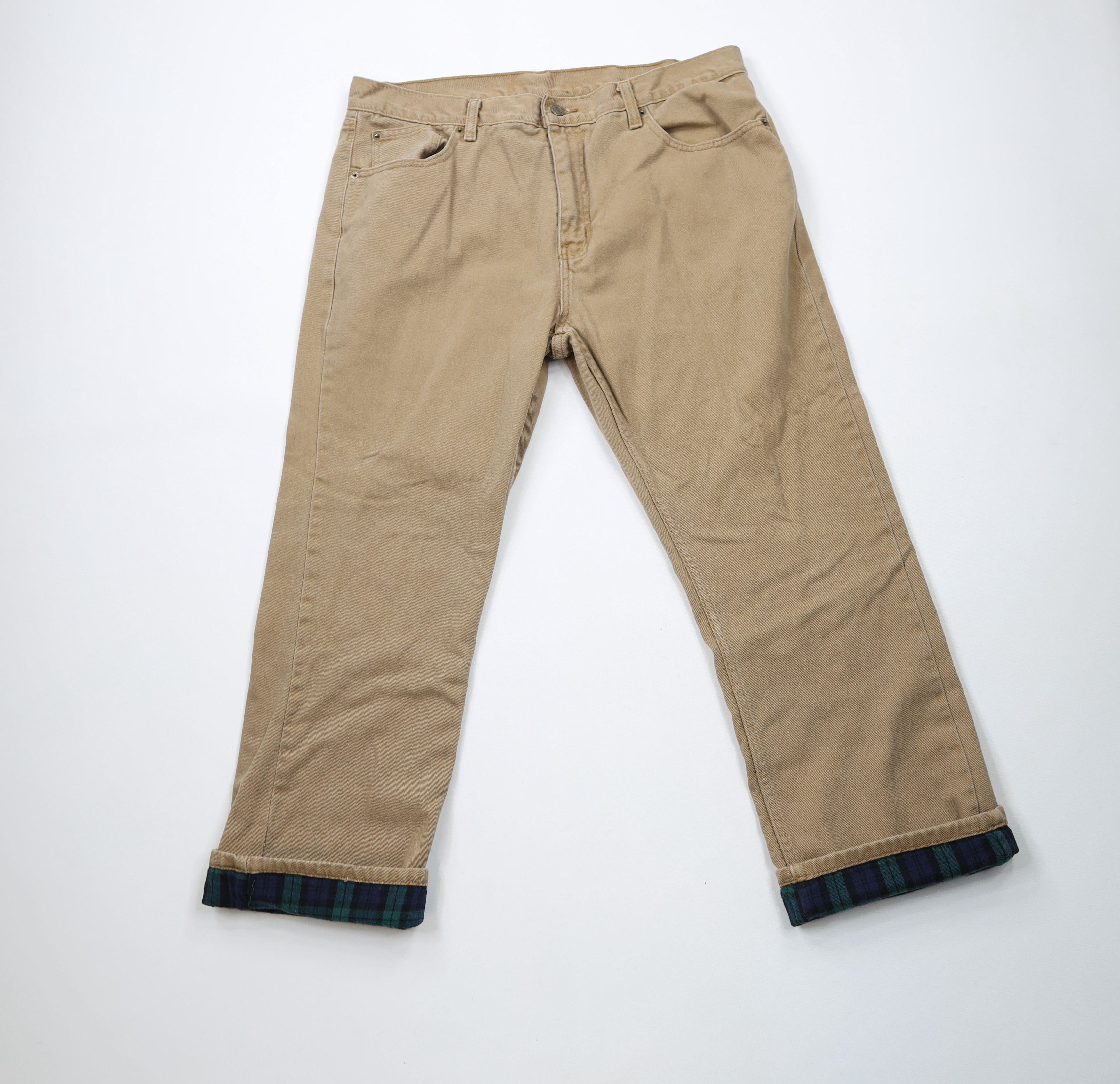 Vintage Y2K Streetwear Lined Wide Leg Denim Jeans Beige