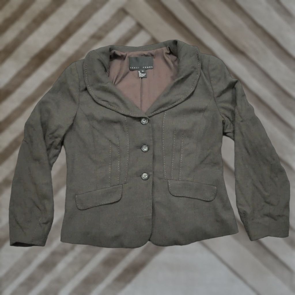 Vintage Yansi Fugel Jacket Womens 12 Brown Wool Blend Casual Business Blazer Short Sleeve Button Front Wool Blend Classic Fit Ladies 12 Brown Size XL / US 12-14 / IT 48-50 - 1 Thumbnail