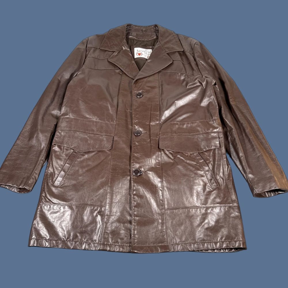 Sears VINTAGE Sears The Leather Shop Brown Leather Car Coat 42 Tall Men's Overcoat 1970s Size US XS / EU 42 / 0 - 1 Thumbnail