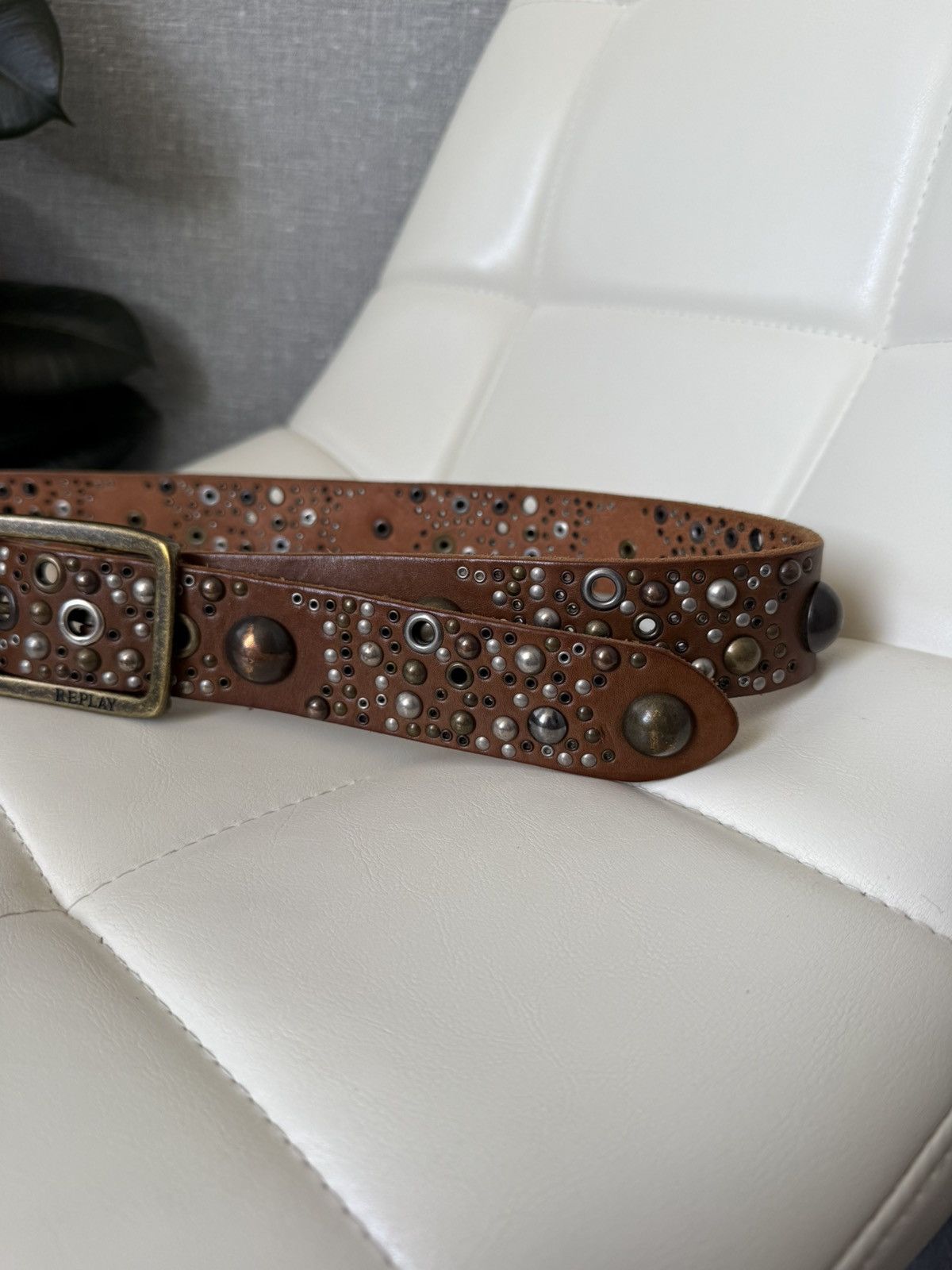 Replay Replay Brown Leather Belt Studs Rivets Western Vintage Style Size ONE SIZE - 3 Thumbnail