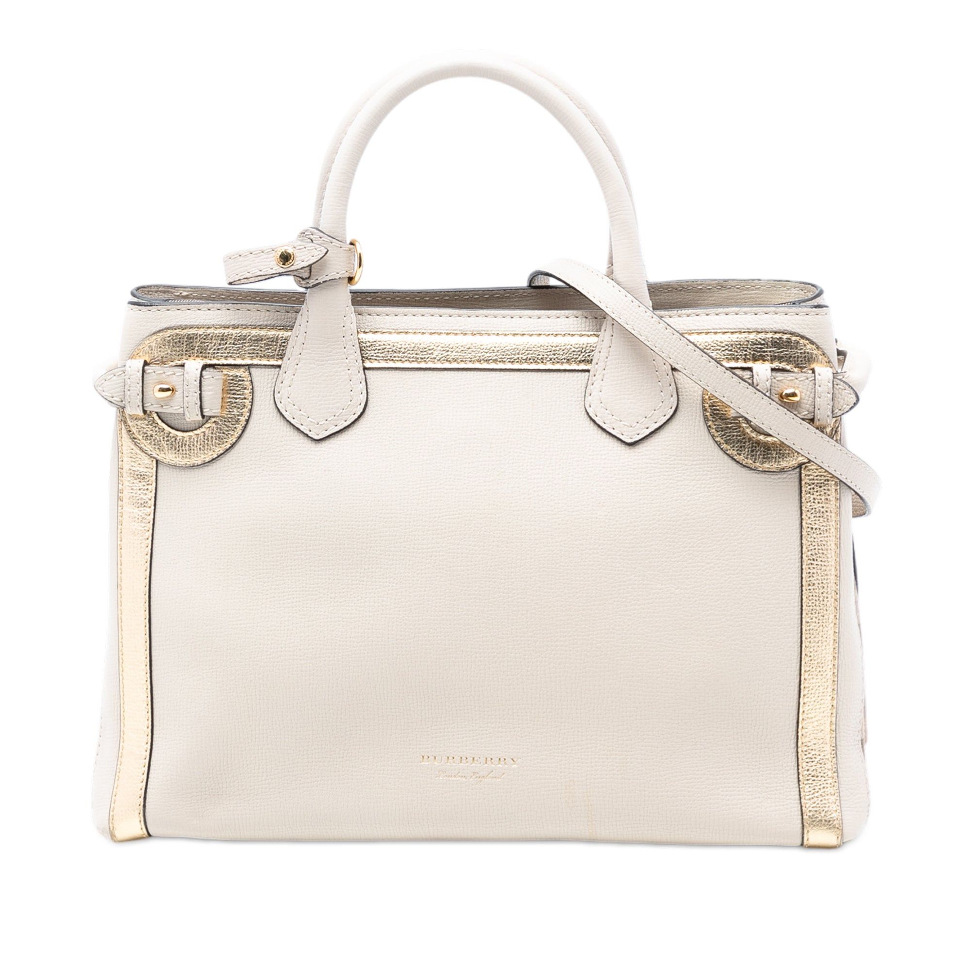 Burberry Medium Bicolor Leather and House Check Banner Satchel Size ONE SIZE - 1 Thumbnail
