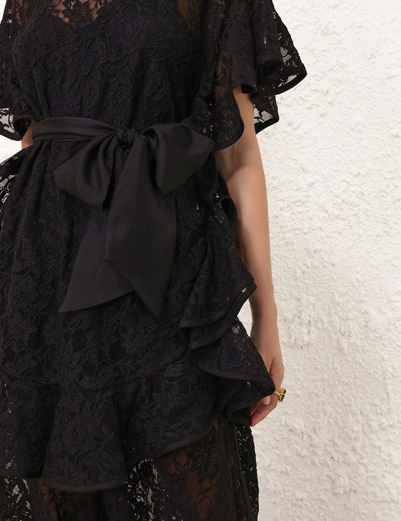 Zimmermann oc11z0226 Crush Lace Frill Tunic Dress In Black Size L / US 10 / IT 46 - 4 Thumbnail