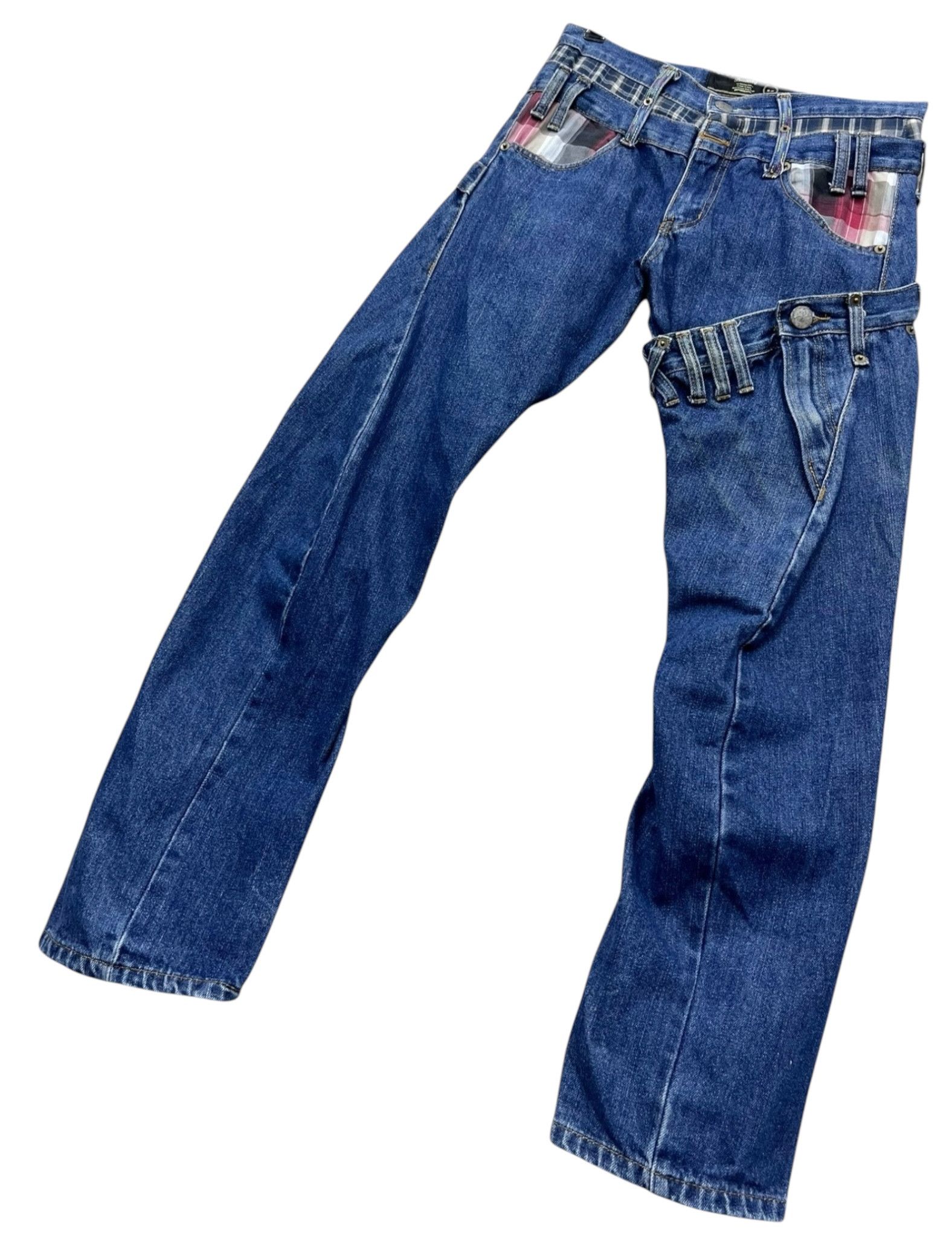 🔥VERY RARE🔥BREATHMINT Punk Tartan Triple Waist Denim