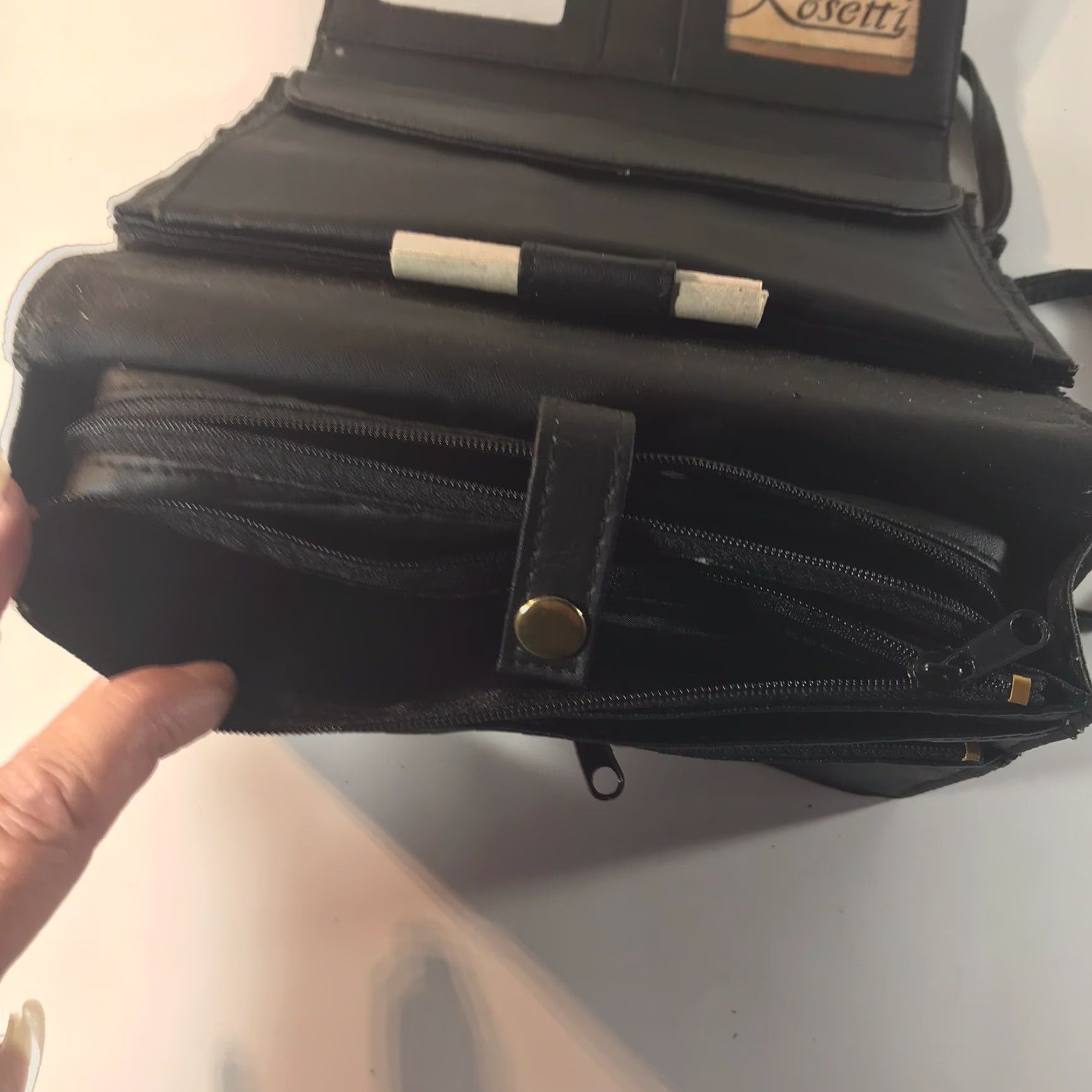 Vintage Rossetti Black Faux Leather Medium Organizer Crossbody Bag with Detachable Strap and Mirror for Women Size ONE SIZE - 6 Thumbnail