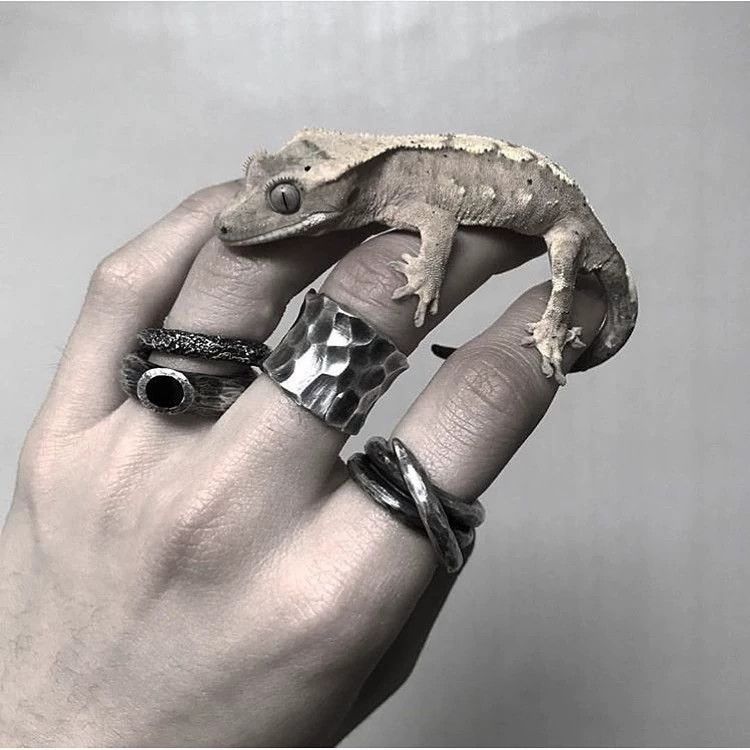 Gothmos Gothmos Korean Hammered Oxidized 925 Silver Ring 14+20 Size ONE SIZE - 1 Thumbnail