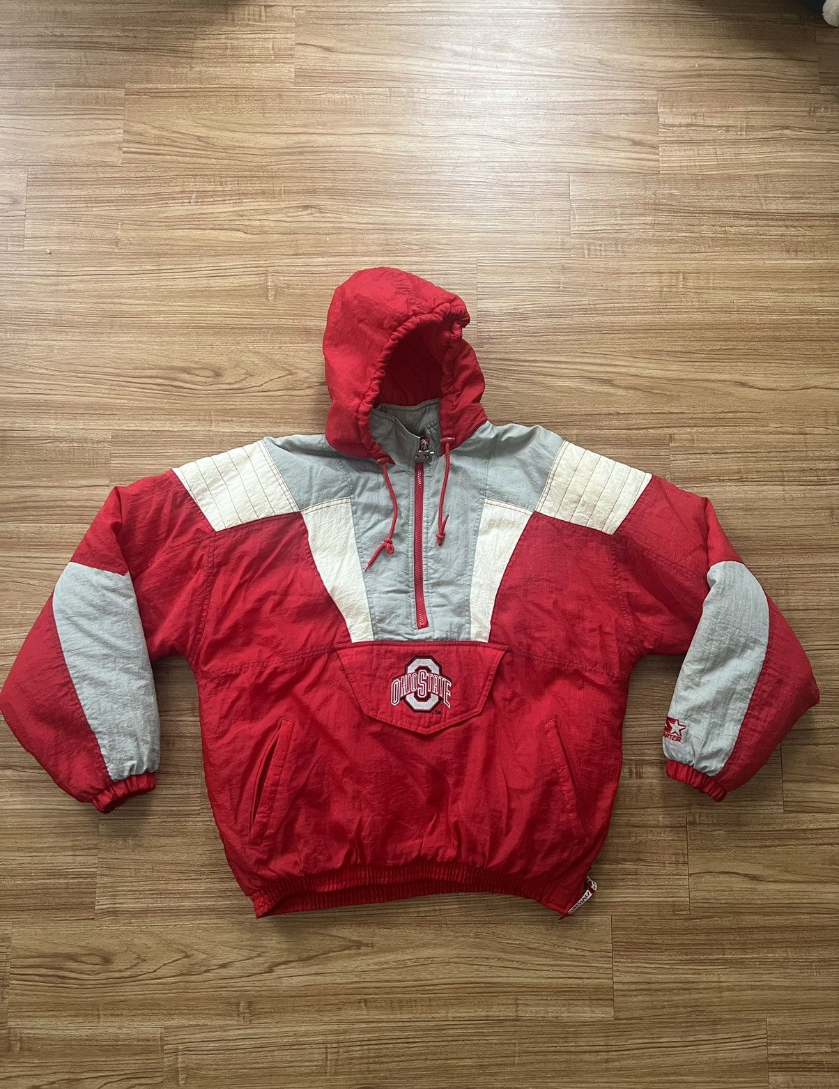 image of American College x Collegiate Vintage Ohio State Buckeyes Starter Jacket in Red/White (Size XL)