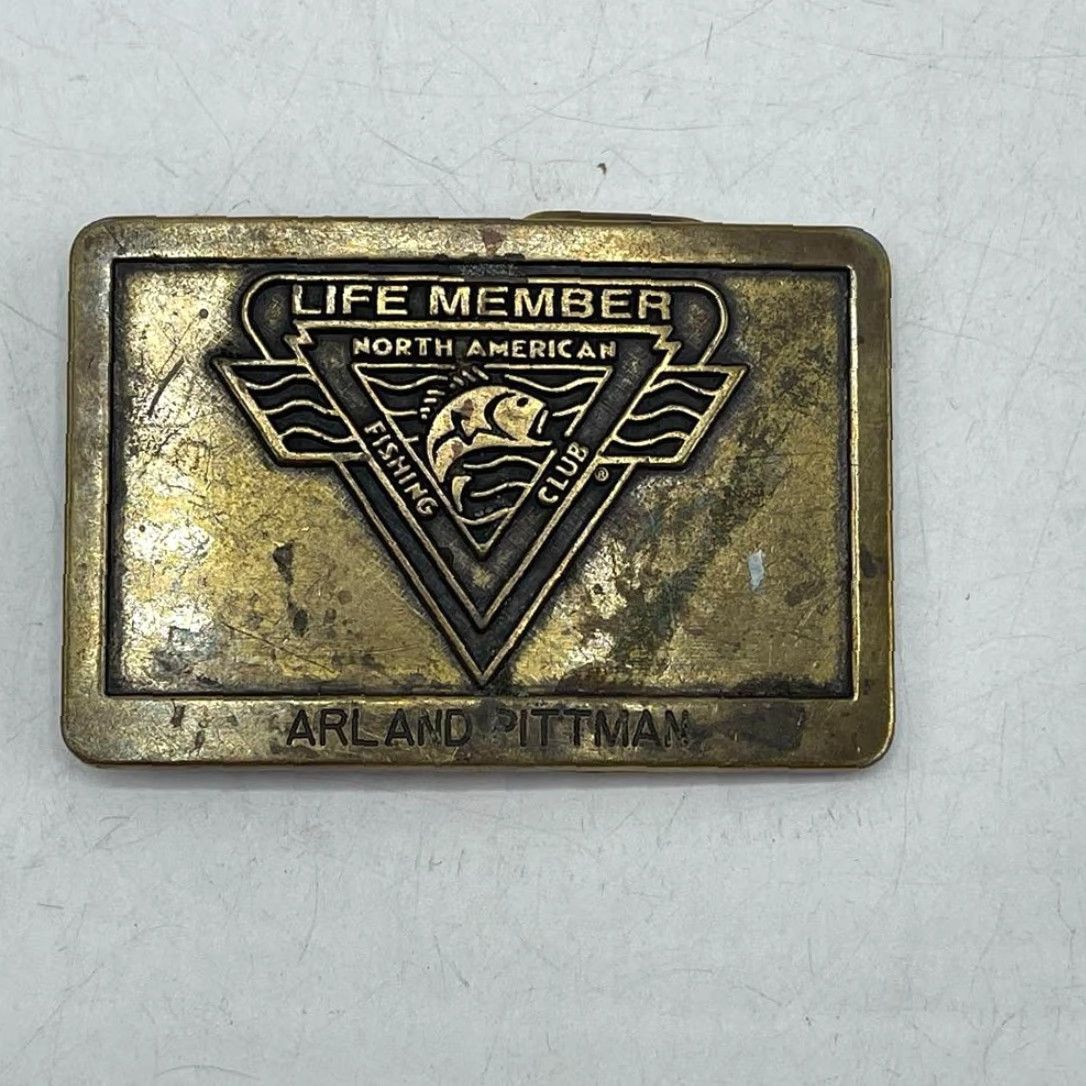 Vintage Life Member North American Fishing Club Brass Belt Buckle Size ONE SIZE - 3 Thumbnail