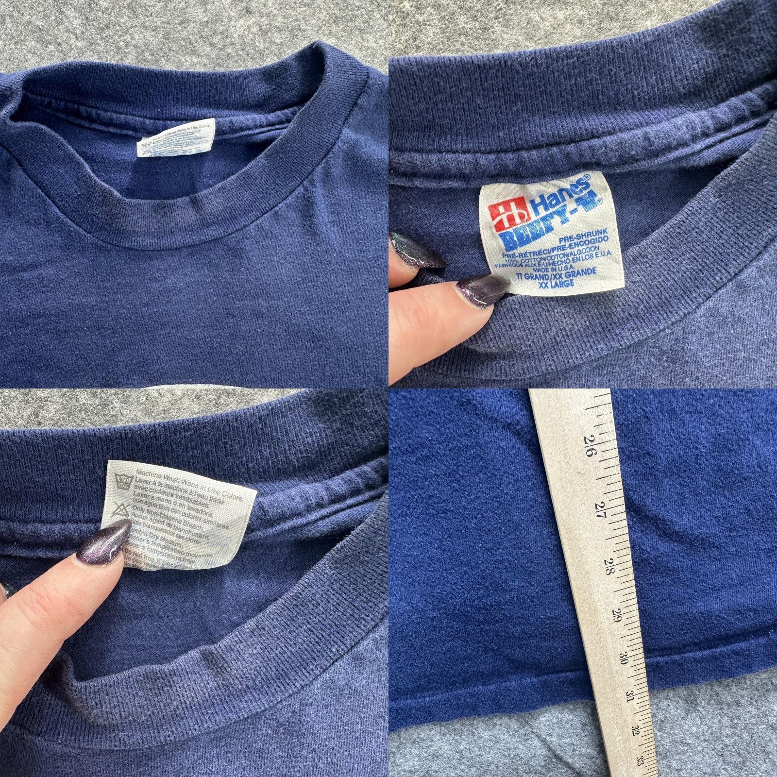 Hanes VINTAGE Putnam City West Patriots T-Shirt Mens 2XL Cotton Short Sleeve Baseball Graphic Print Navy Blue Sports School Fans Size US XXL / EU 58 / 5 - 8 Thumbnail