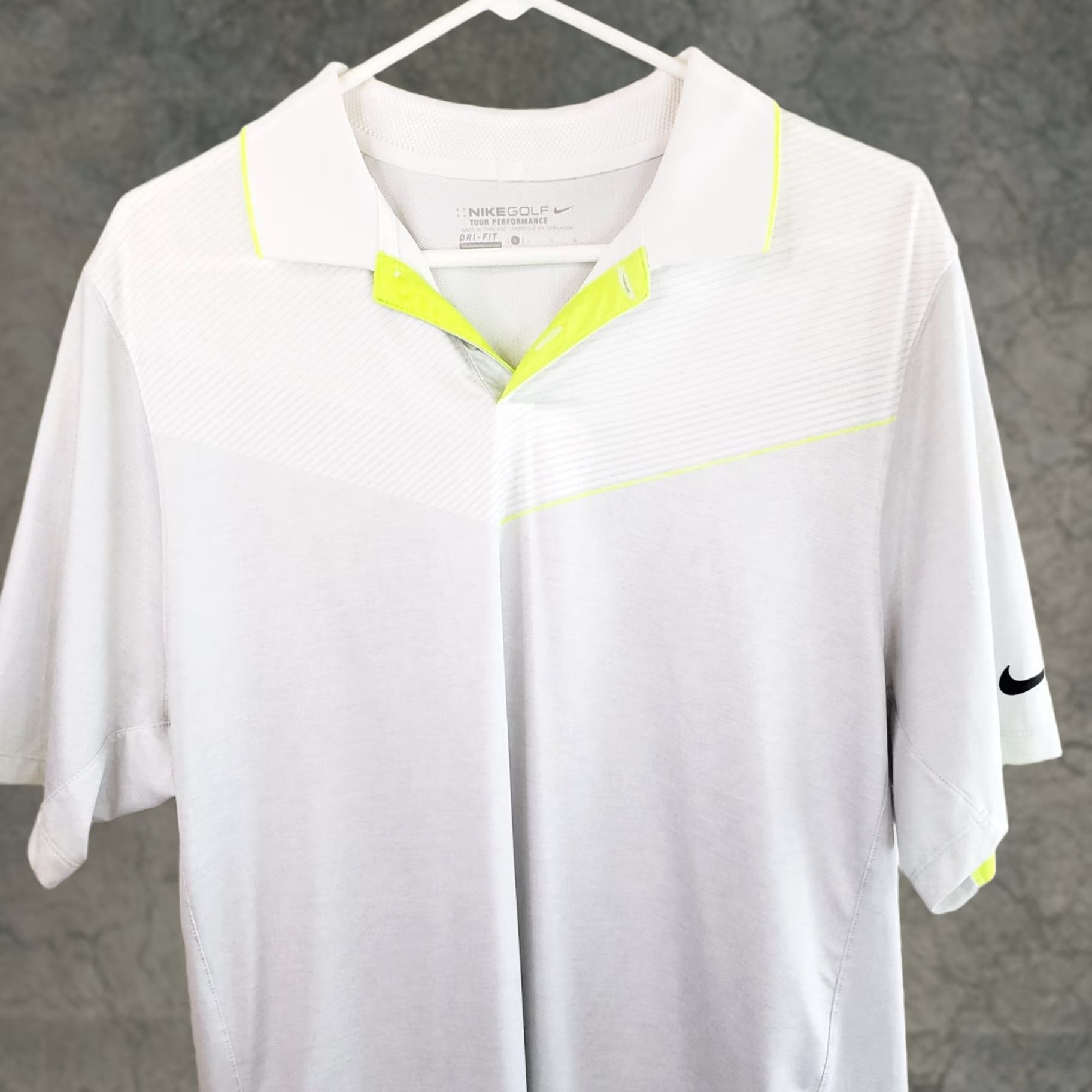 Nike Nike Golf Tour Performance Dri-Fit Polo Shirt Mens XL White Hi-Vis Striped Collared Short Sleeve 1902 C.C. Nike Golf Size US XL / EU 56 / 4 - 1 Thumbnail