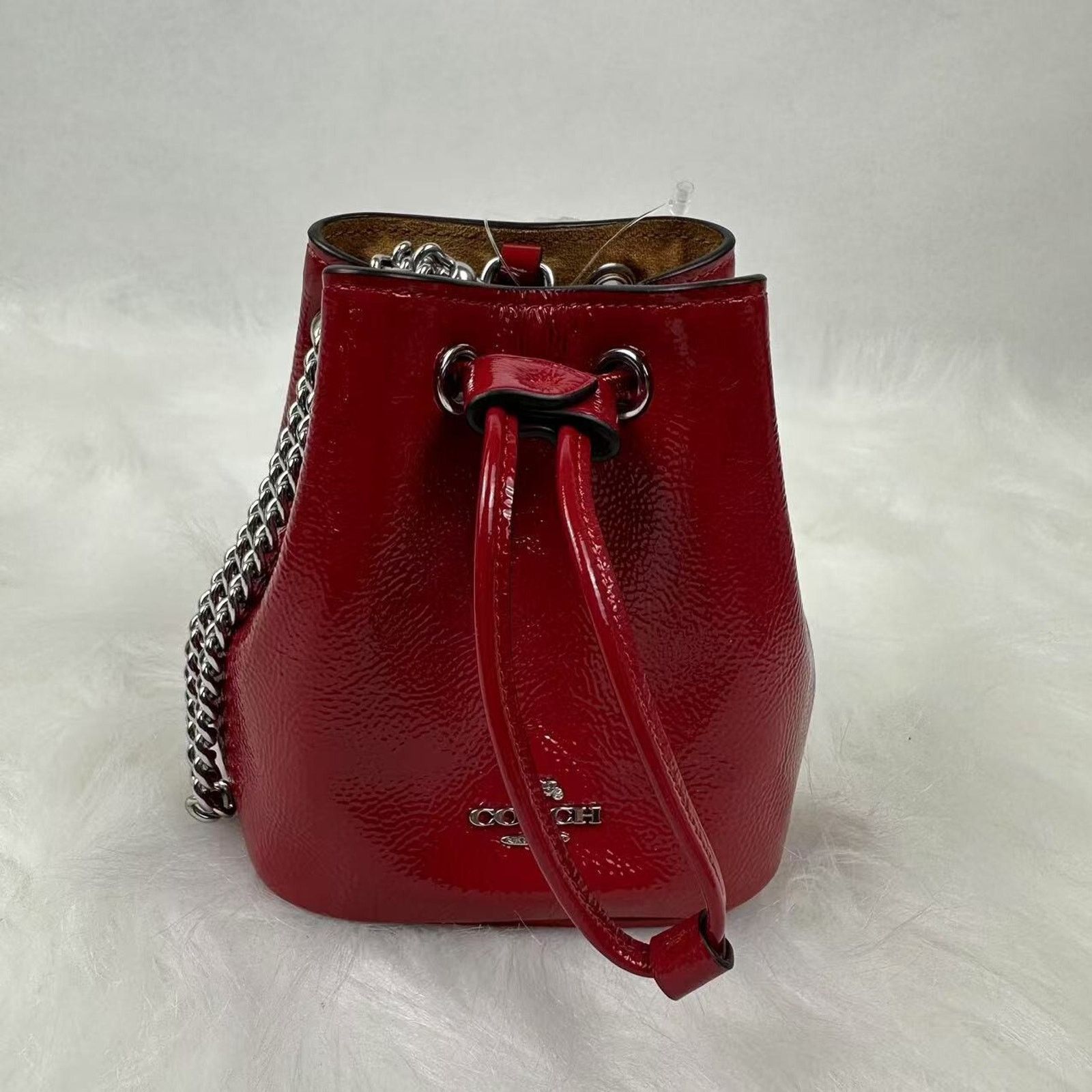 Coach Coach Drawstring Wristlet Pouch Bag in Leather/Silver /Red Size ONE SIZE - 1 Thumbnail
