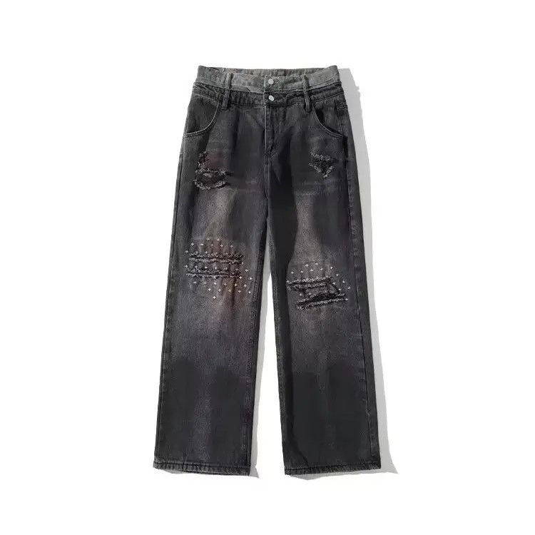 Japanese Brand Retro loose wide leg ripped jeans Size US 32 / EU 48 - 6 Thumbnail
