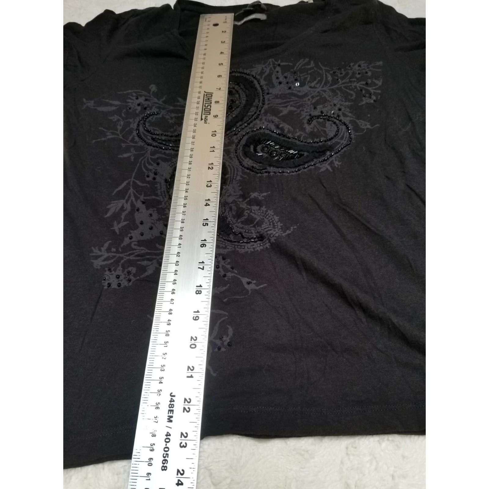 Vintage Pi Pori Womens Paisley Hand Embellished Short Sleeve T-Shirt Black Medium Size M / US 6-8 / IT 42-44 - 4 Thumbnail