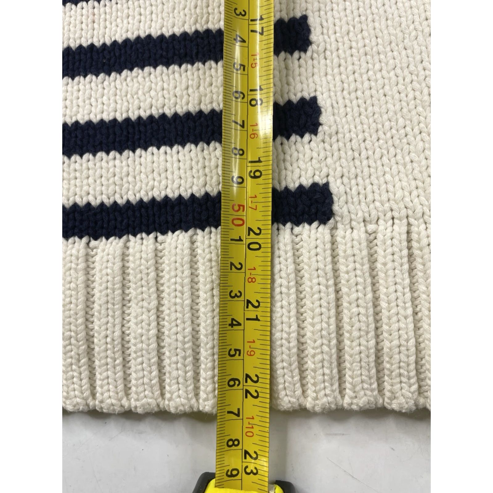 J.Crew VINTAGE J.CREW Sweater Striped Rollneck Ivory Navy Blue Size S Women Pullover Chunky-Knit Cotton Knit Long Sleeve Size S / US 4 / IT 40 - 6 Thumbnail