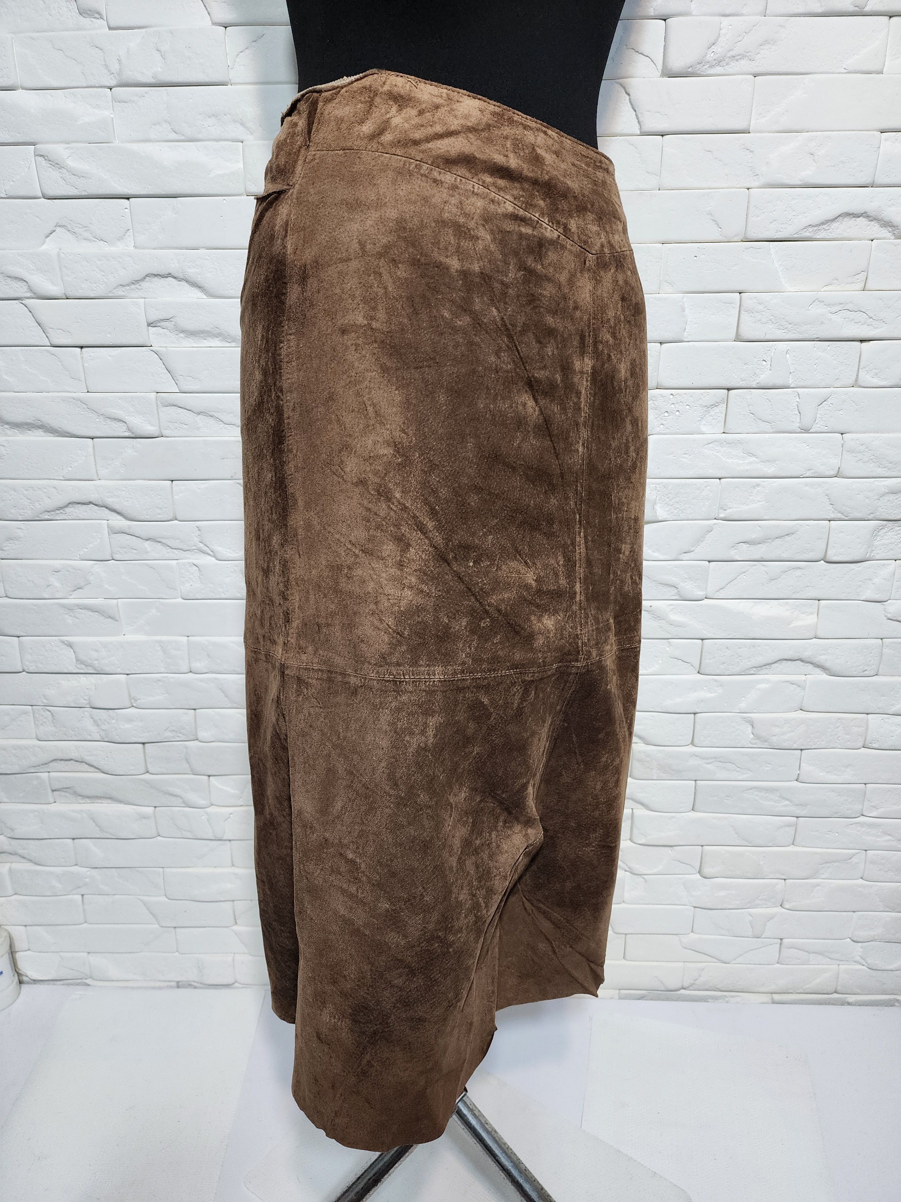 Other Brown Suede Leather Skirt, Plastic Zipper Fasteners Size 32" / US 10 / IT 46 - 6 Thumbnail
