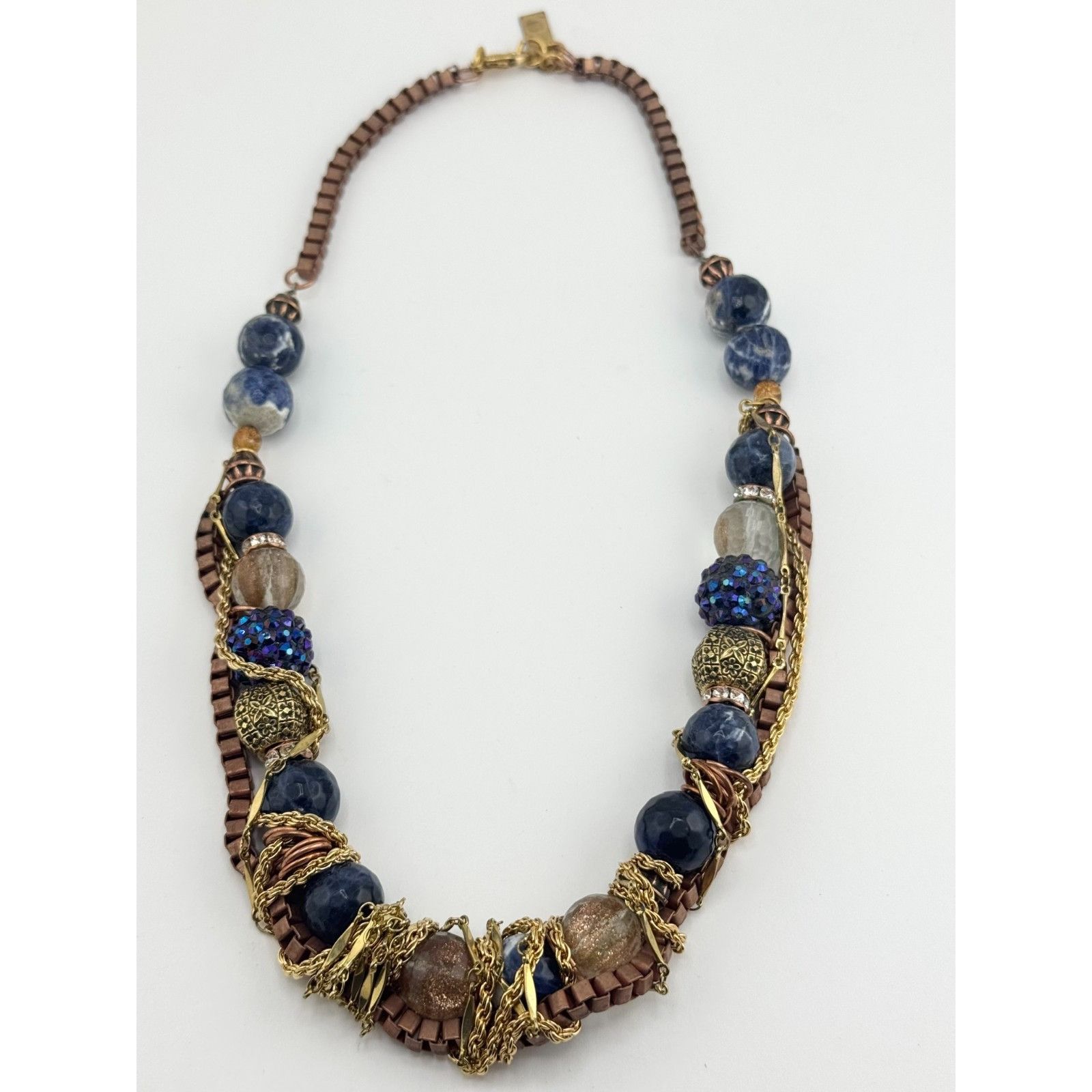 Vintage Vintage blue crystal glass and rhinestone chain collar neckl Size ONE SIZE - 4 Thumbnail