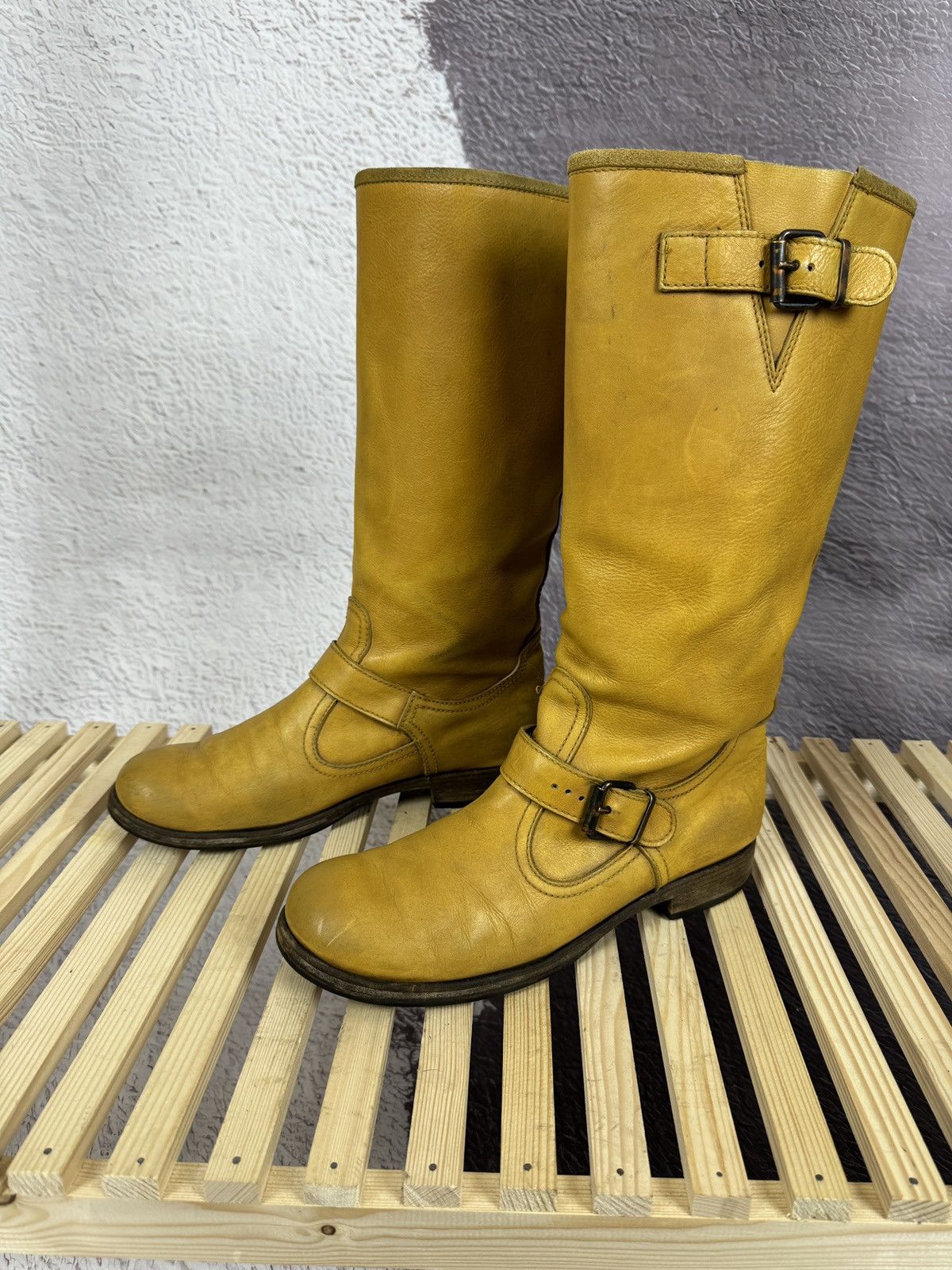 Cowboy Equipment MOMA vintage beige brown leather cowboy high shoes Size US 7.5 / EU 40-41 - 8 Thumbnail