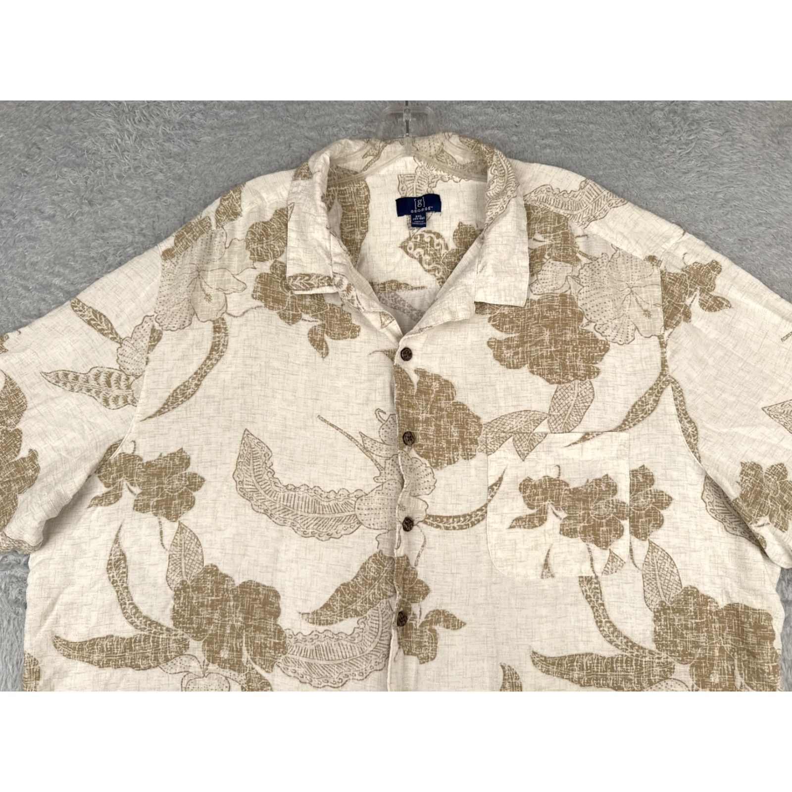 George George Hawaiian Shirt Mens 3XL White Floral Palm Leaf Print Button-Up Rayon Size US XXL / EU 58 / 5 - 4 Thumbnail