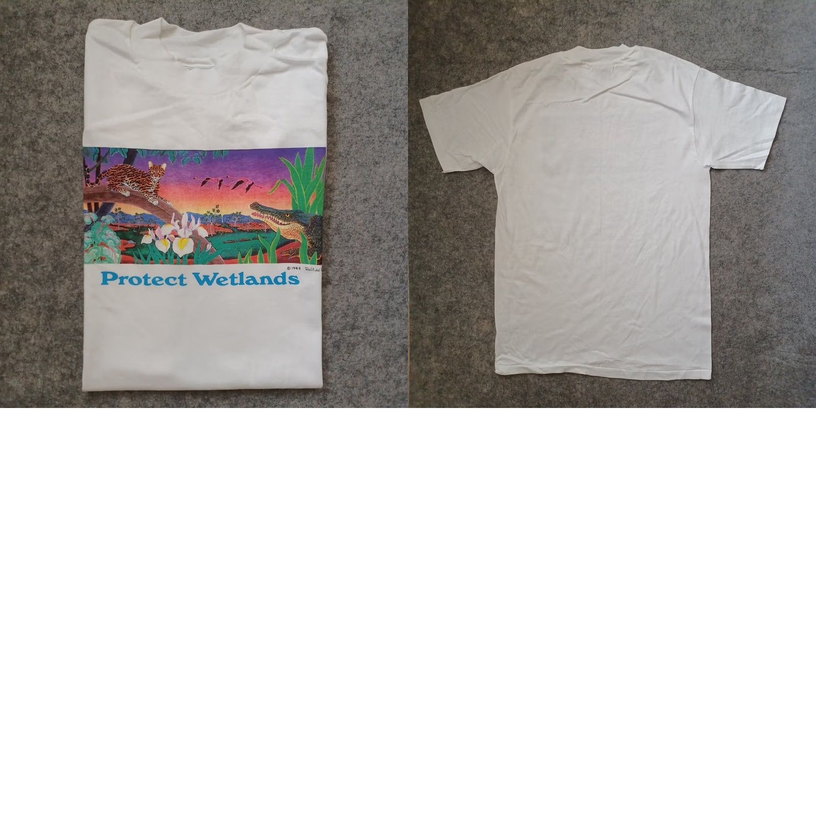 Hanes VINTAGE Hanes Beefy-T Protect Wetlands Mens T-Shirt White 1998 Nature Animals Trees USA Shirt M Mens Size US M / EU 48-50 / 2 - 9 Thumbnail
