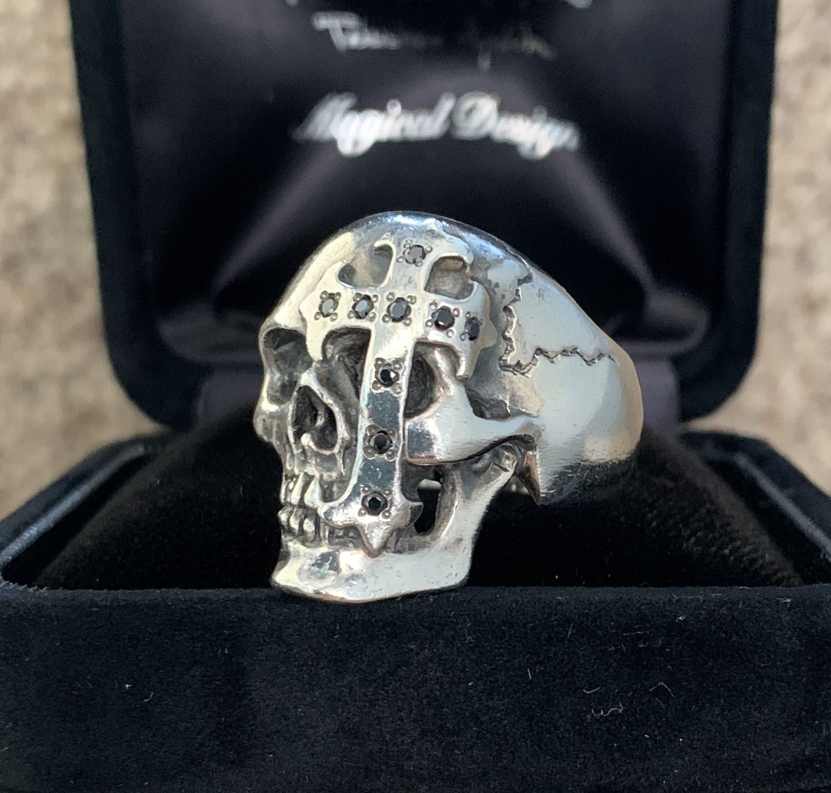 Number (N)ine SS05 "Nightcrawler" Bejeweled Silver Skull Ring w/ box Size ONE SIZE - 1 Thumbnail