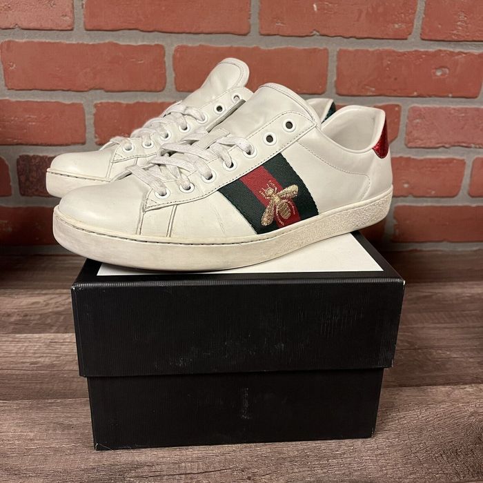 Gucci Ace Bee Embroidered Men's Leather Sneakers Black US 7.5 EU 41