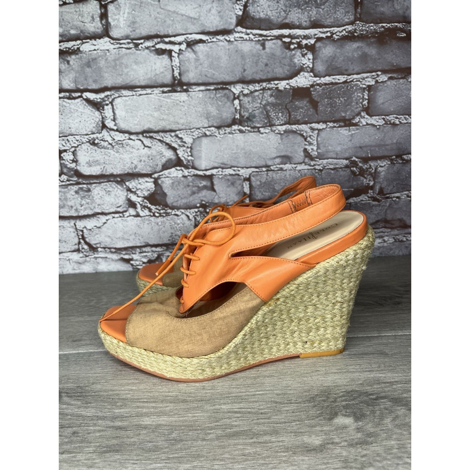 Cole Haan Cole Haan Orange Leather Lace Up Wedge Espadrilles Sandals W Size US 9.5 / IT 39.5 - 1 Thumbnail