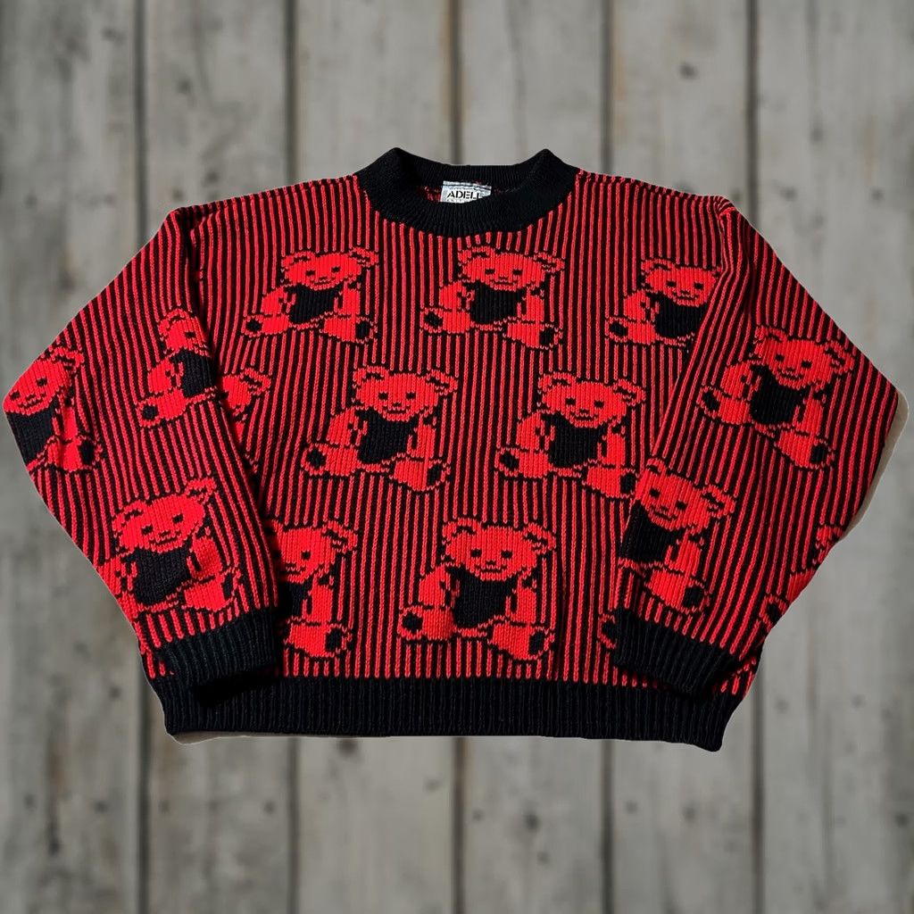 Vintage VINTAGE Adele Striped Sweater Women M Red 80s Knit Acrylic Teddy Bear Pullover Medium Size M / US 6-8 / IT 42-44 - 1 Thumbnail