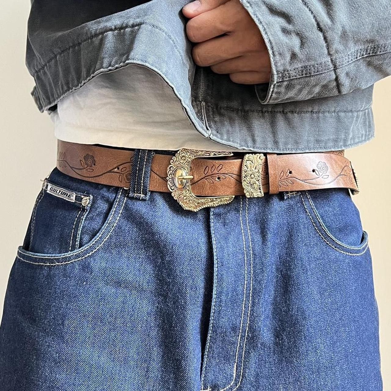 Cowboy Equipment × Vintage vintage style brown american western floral gold boho belt Size ONE SIZE - 2 Thumbnail