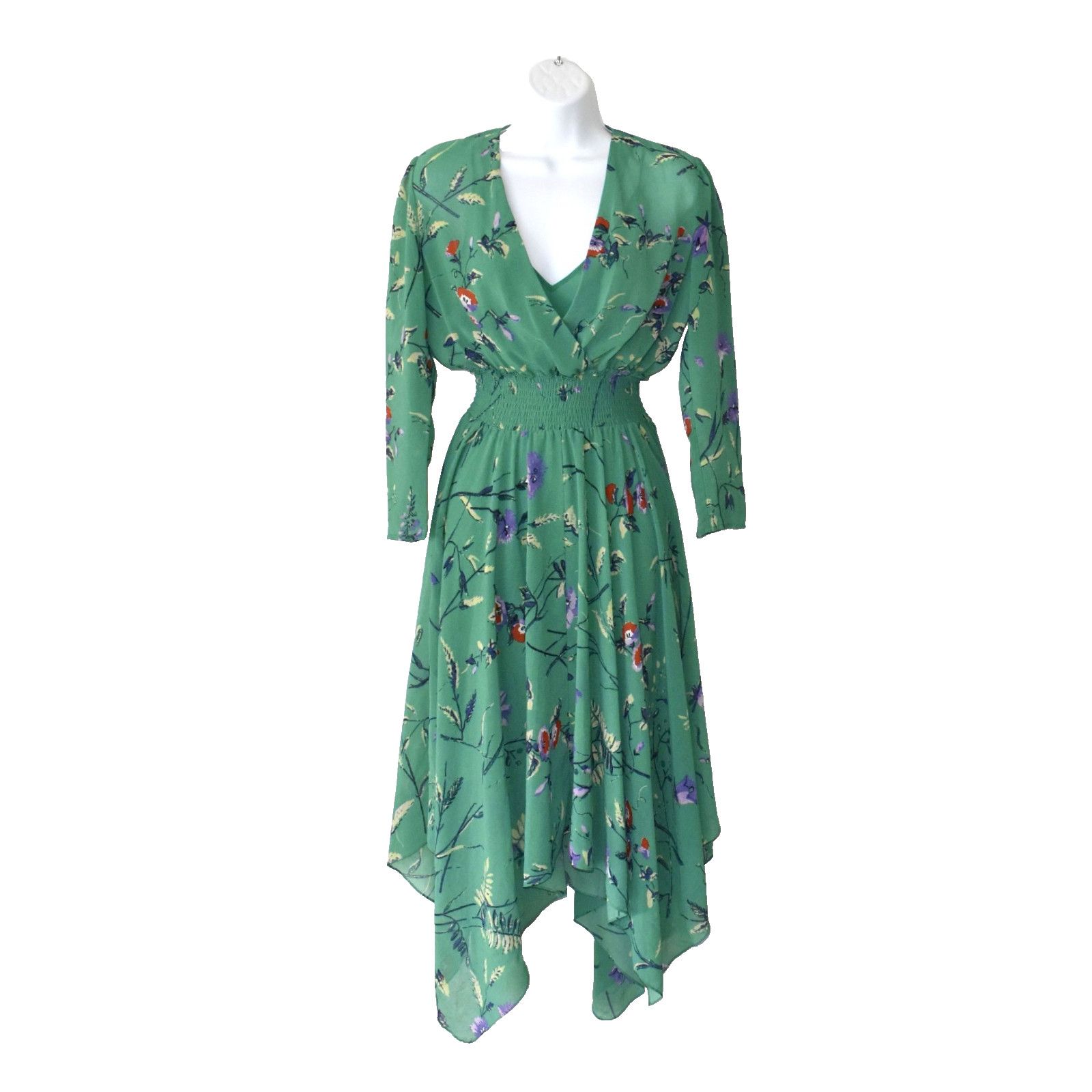 Maje MAJE Green Floral Slip Liner Handkerchief Hem Midi Dress S 1 Size S / US 4 / IT 40 - 2 Thumbnail
