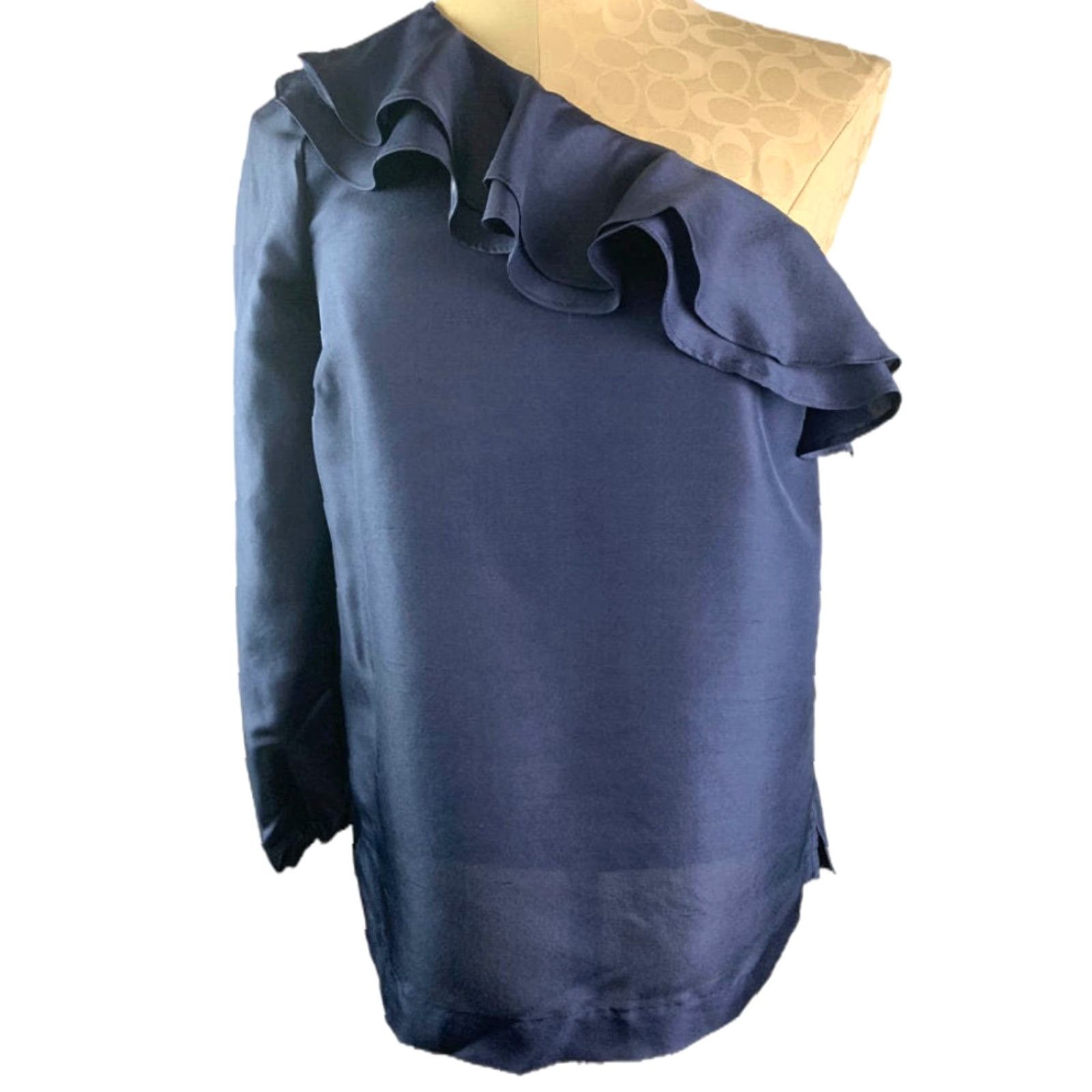 J.Crew VINTAGE J.Crew Blouse 4T Tall Womens Shantung Silk One Shoulder Blue 18" Chest 26" Length 23" Sleeve Mens? Girls? Size S / US 4 / IT 40 - 2 Thumbnail