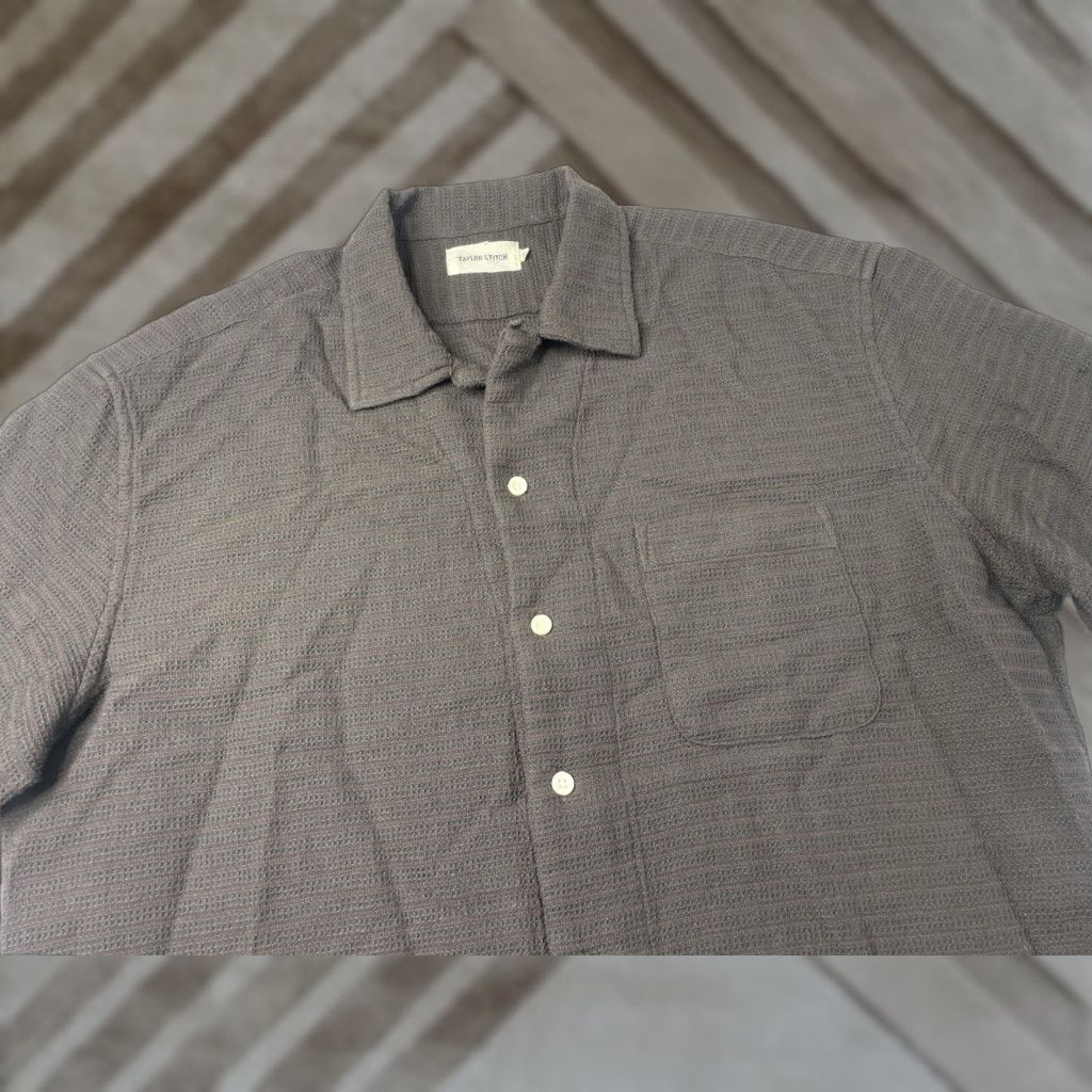 Taylor Stitch Hawthorne Short Sleeve Shirt 44 Espresso Pickstitch Waffle