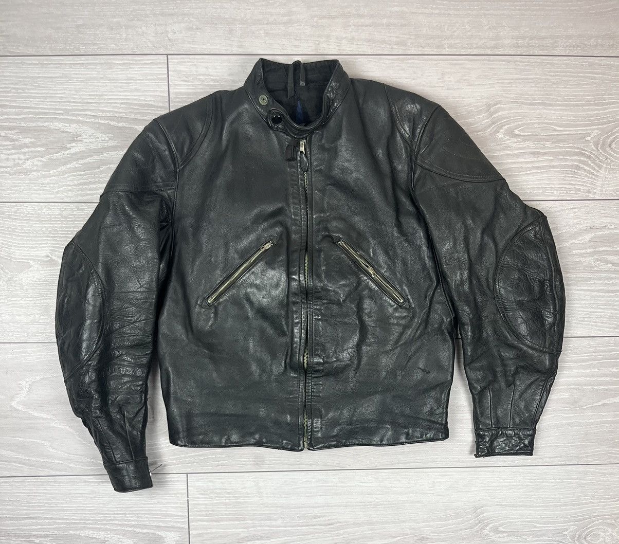 Rare Vintage 50s Black Leather Moto Biker Jacket Lightning