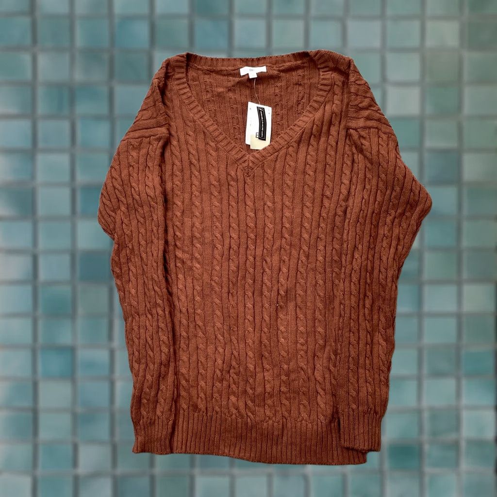 Nordstrom Nordstrom BP Sweater Womens M Brown Cable Knit V Neck Pullover Casual Fall Winter Knit Shirt Size M / US 6-8 / IT 42-44 - 1 Thumbnail