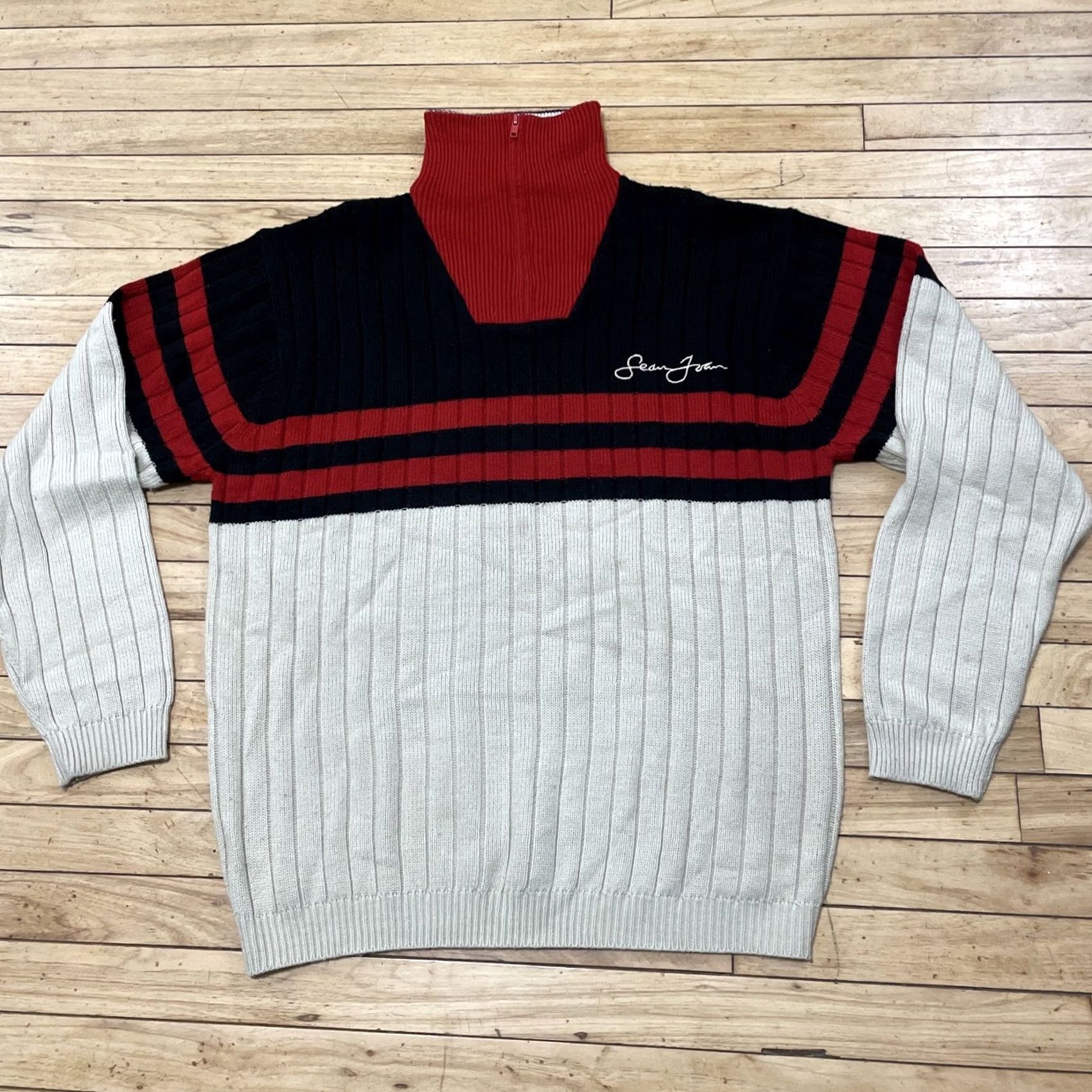 Sean John VINTAGE Sean John Sweater Mens XL Turtleneck Ribbed Red Black Cream Y2K Hip Hop Pullover Size US XL / EU 56 / 4 - 3 Thumbnail