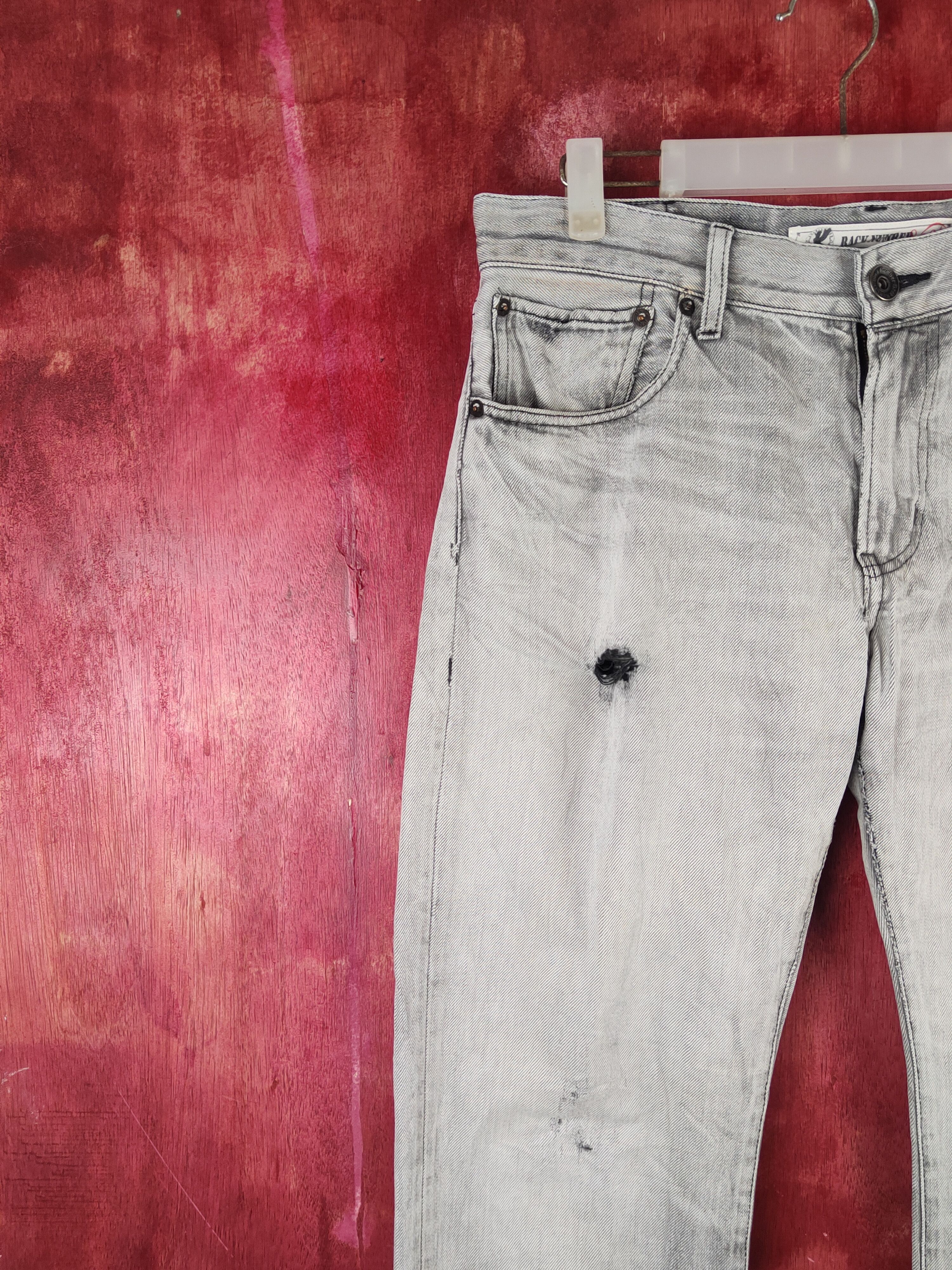 Japanese Brand Back Number Black White Faded Distressed Ripped Jeans #S2359 Size US 32 / EU 48 - 3 Thumbnail